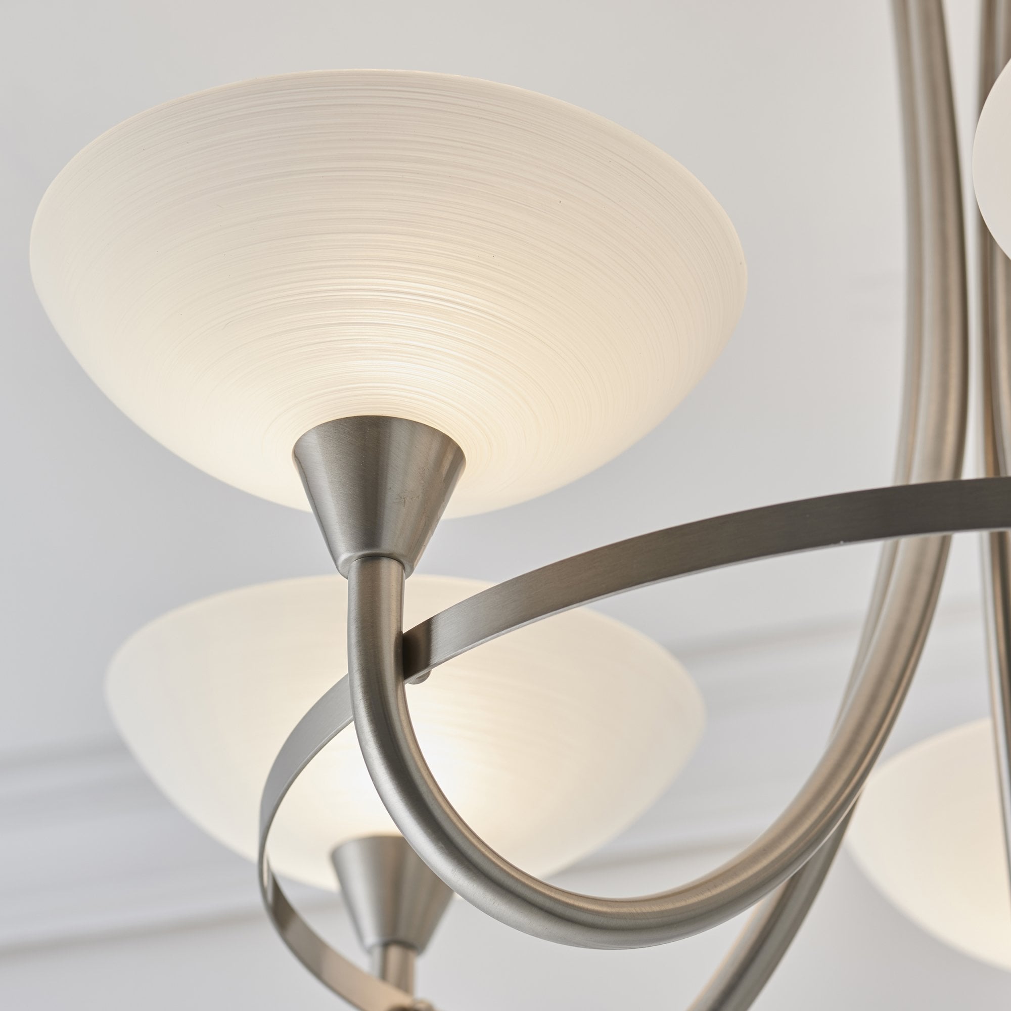 Endon Cagney 5 Light Semi Flush Fitting - Satin Chrome Plate & White Glass