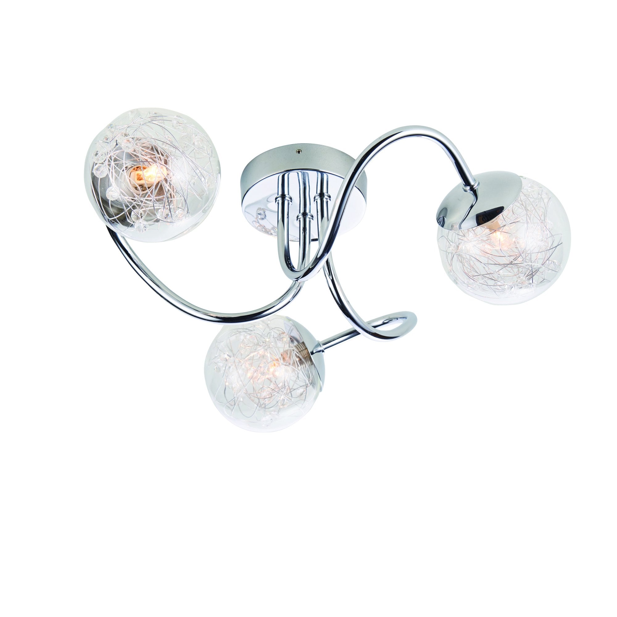 Endon Auria 3 Light Semi Flush Fitting  - Chrome Plate With Clear Glass & Chrome Wire
