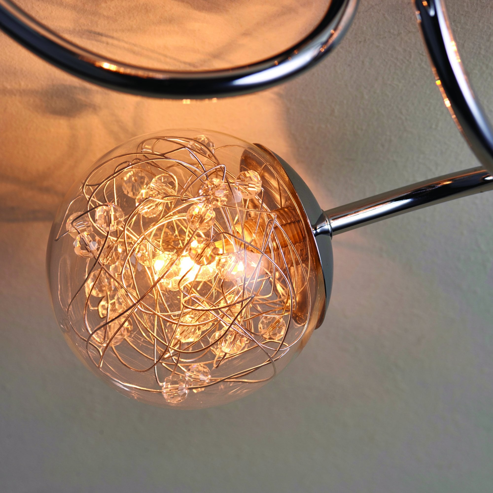 Endon Auria 3 Light Semi Flush Fitting  - Chrome Plate With Clear Glass & Chrome Wire