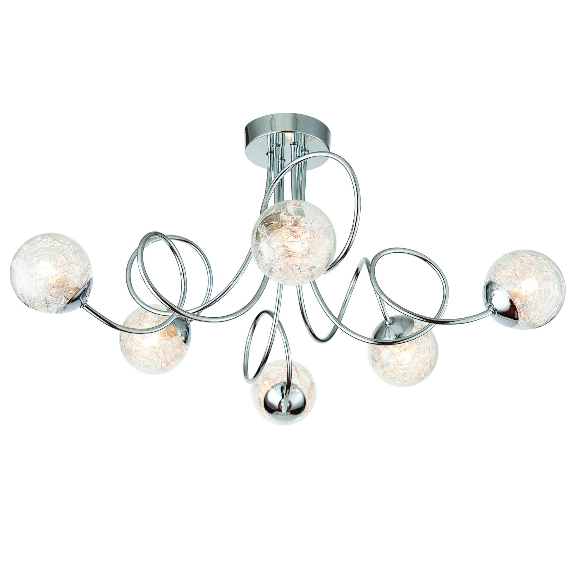 Endon Auria 6 Light Semi Flush Fitting  - Chrome Plate With Clear Glass & Chrome Wire