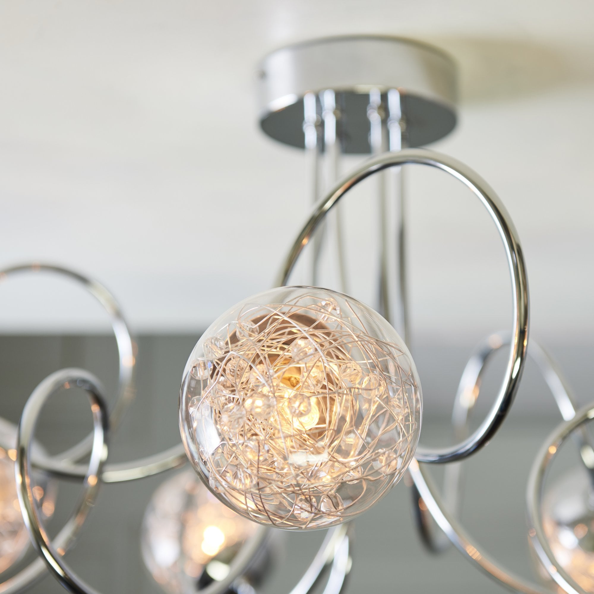 Endon Auria 6 Light Semi Flush Fitting  - Chrome Plate With Clear Glass & Chrome Wire