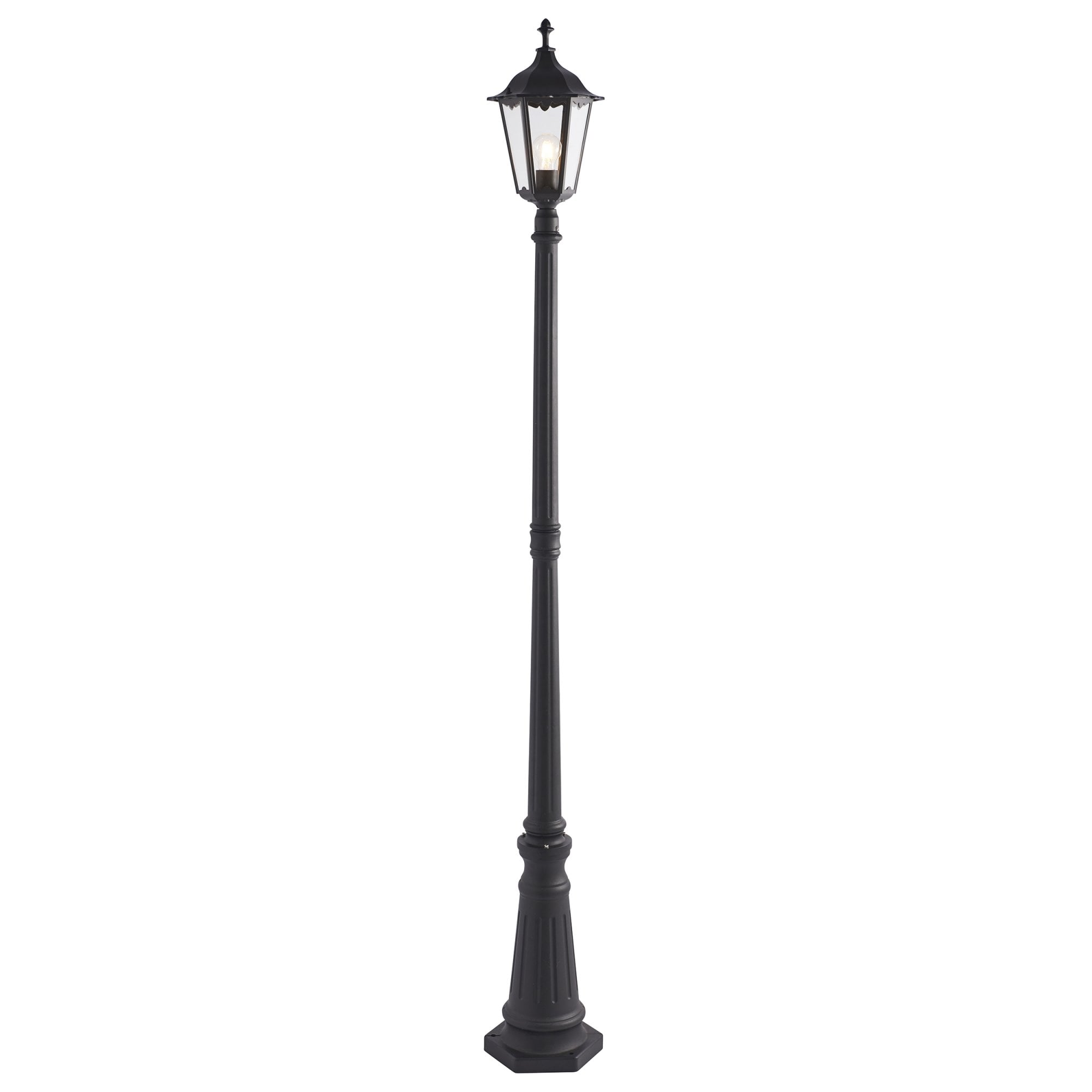Endon Burford Single Light Lamp Post  - Matt Black & Clear Glass