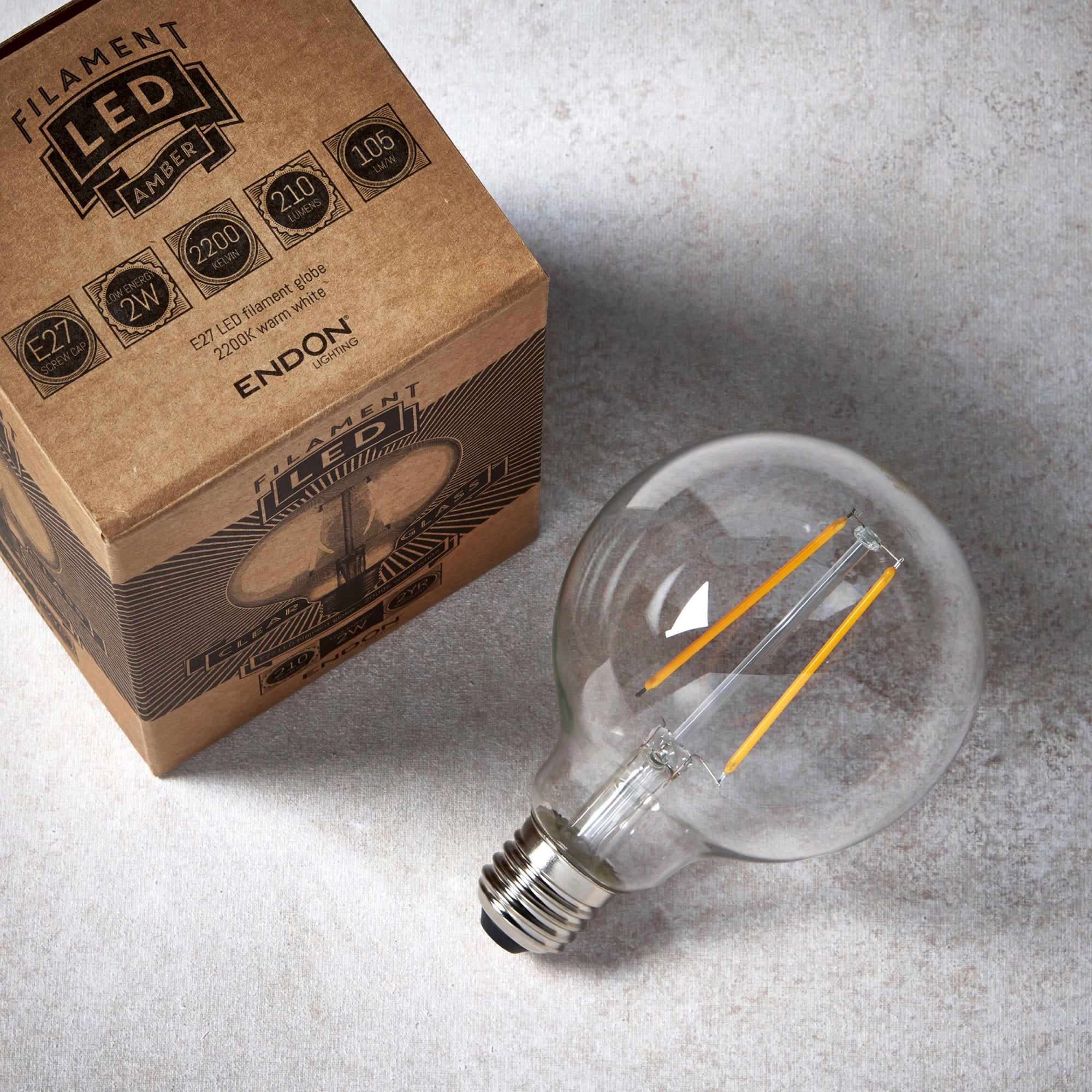 Endon E27 LED 2W 95mm Globe Bulb - 2200K - Non-Dimmable - Clear Glass
