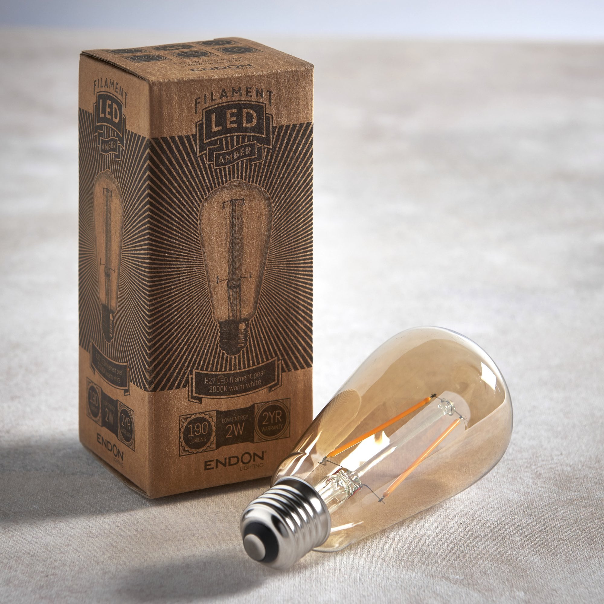 Endon E27 LED 2W Pear Shaped Bulb - 2000K - Non-Dimmable - Amber Glass