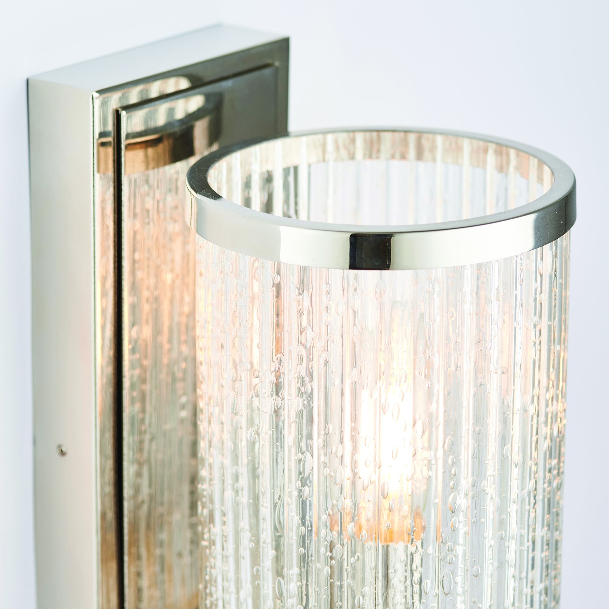 Endon Easton Single Linear Light Wall Light - Bright Nickel Plate & Ribbed Bubble Glass