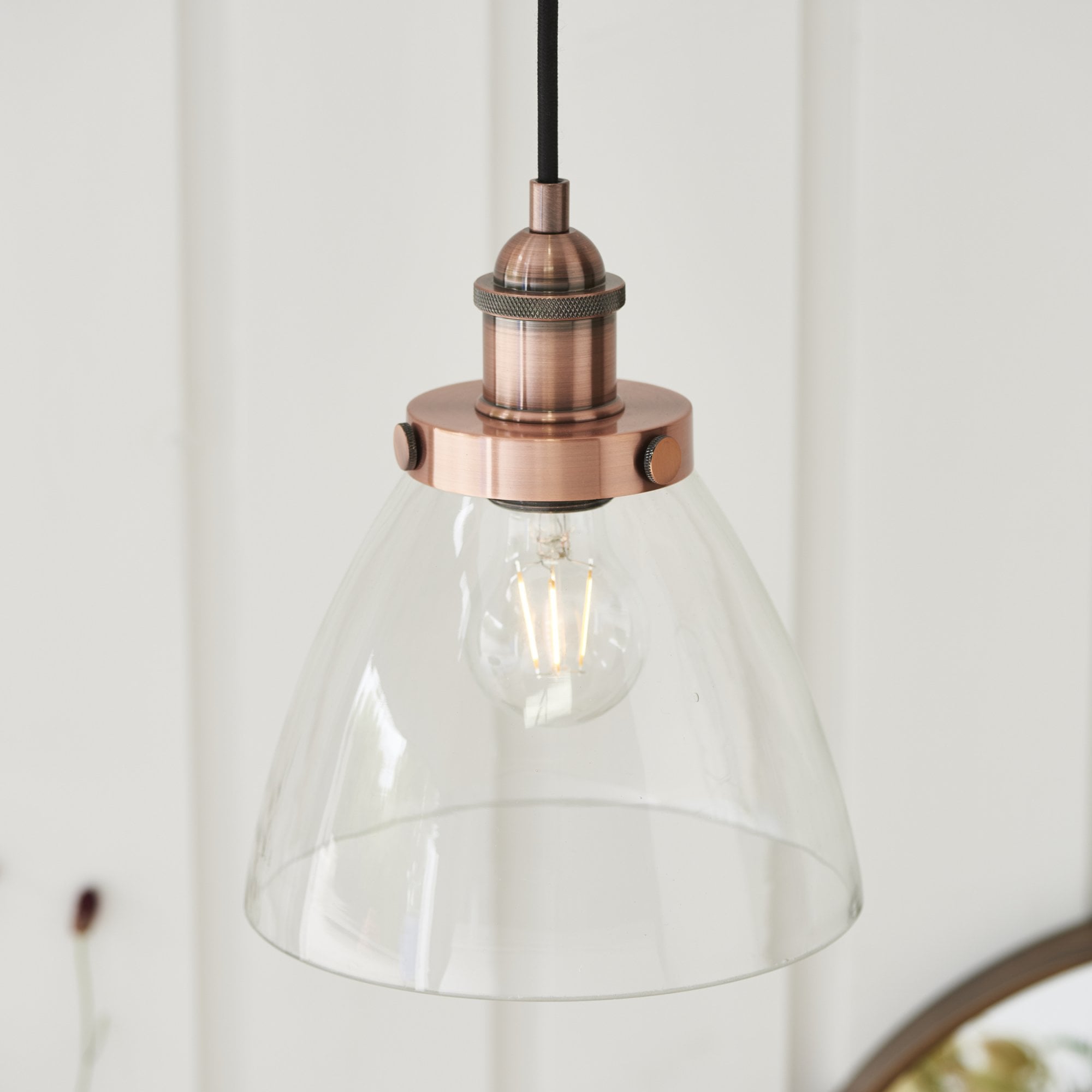 Endon Hansen Single Light Pendant  - Aged Copper Plate & Clear Glass
