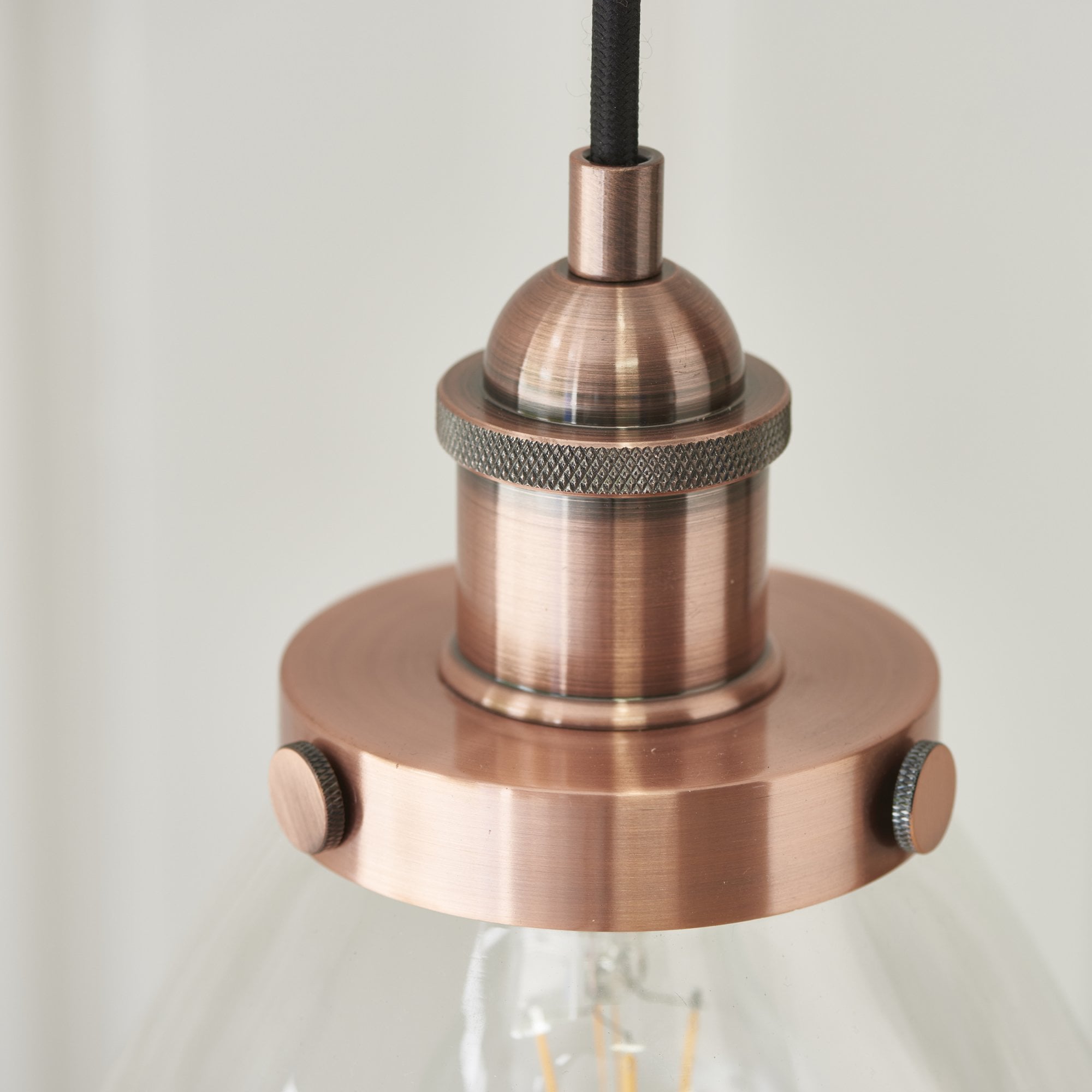 Endon Hansen Single Light Pendant  - Aged Copper Plate & Clear Glass