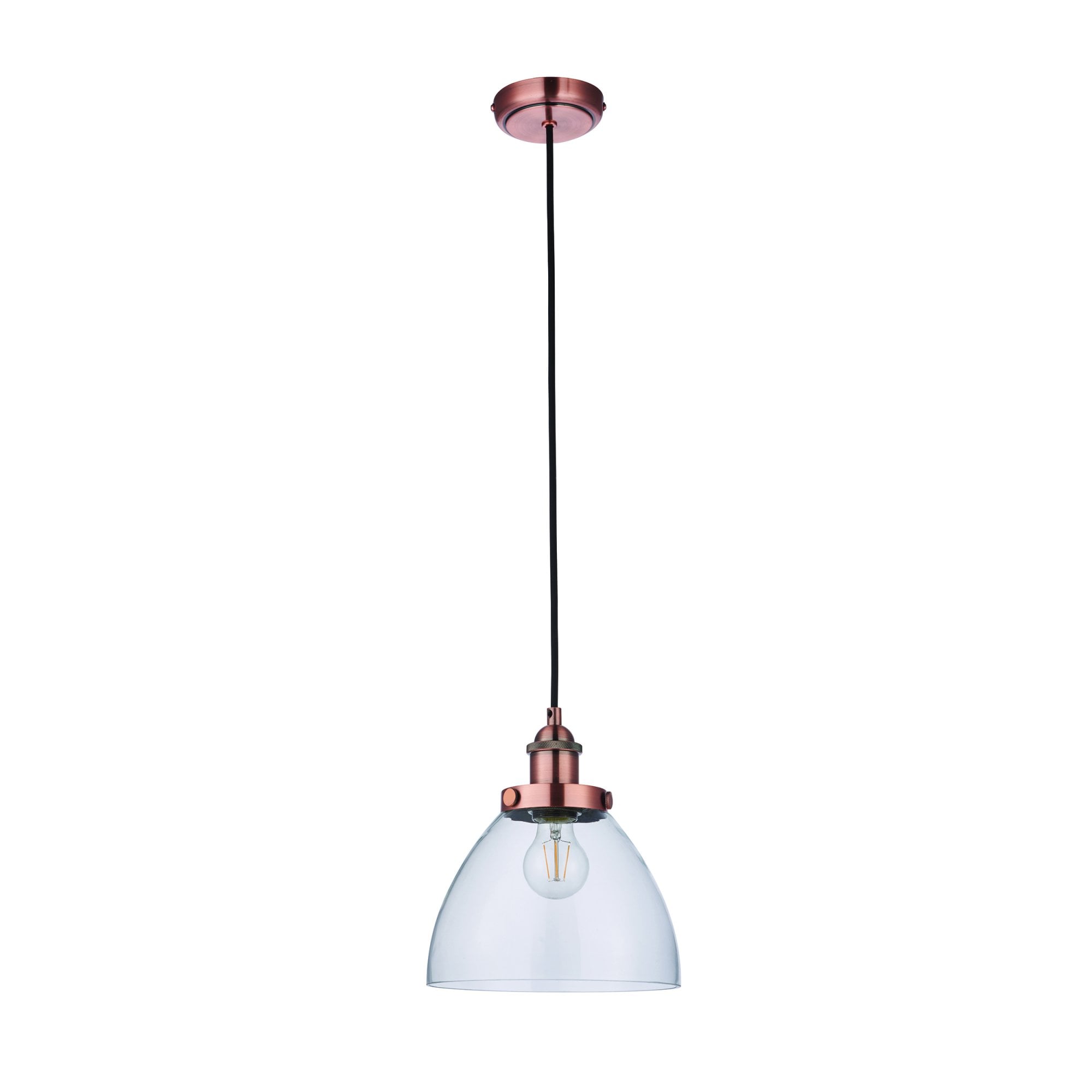 Endon Hansen Single Light Pendant  - Aged Copper Plate & Clear Glass