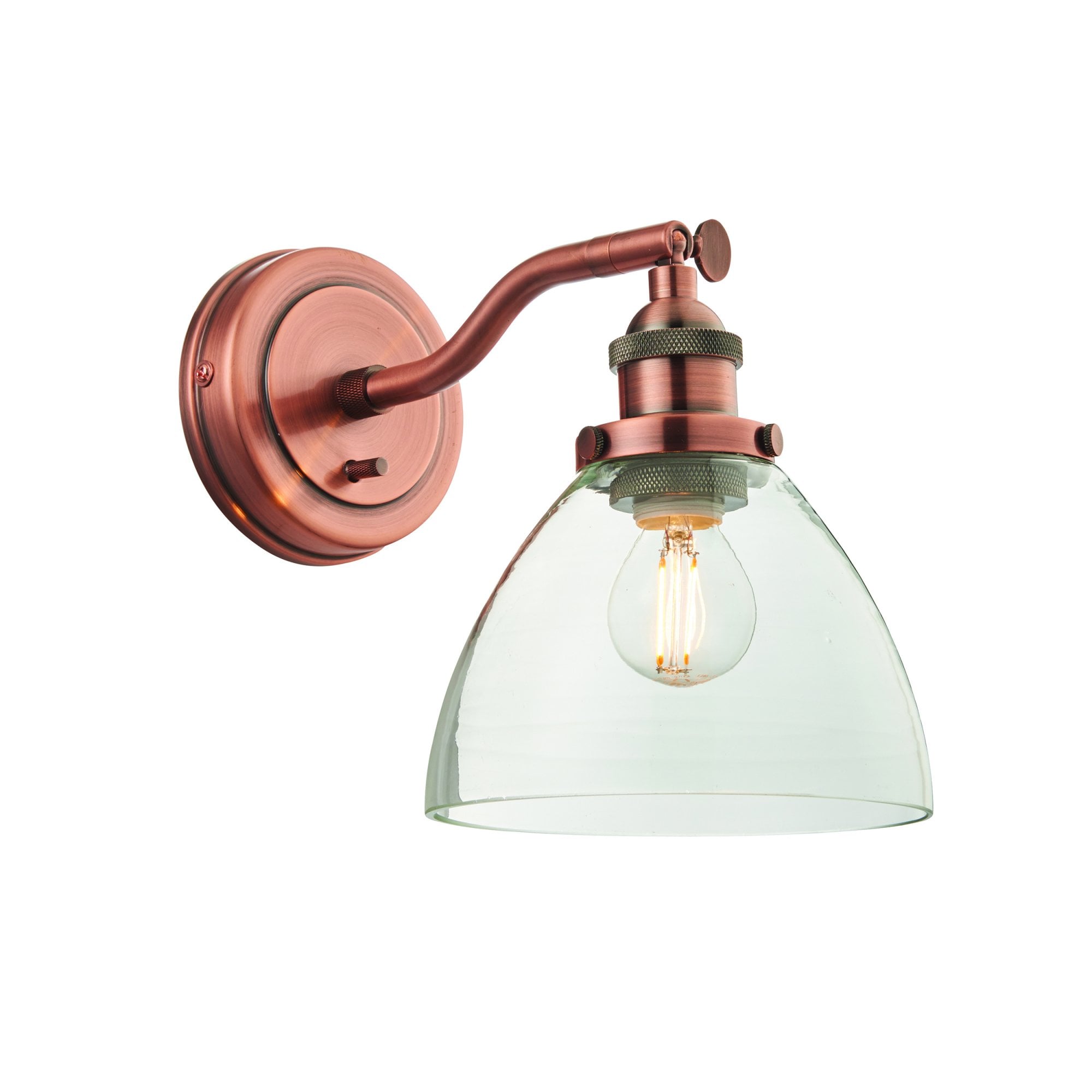 Endon Hansen Single Light Wall Light  - Aged Copper Plate & Clear Glass