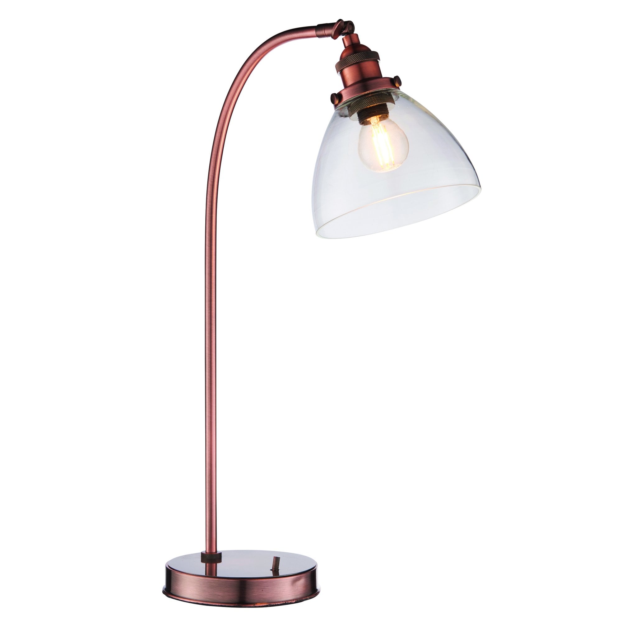 Endon Hansen Single Light Table Lamp  - Aged Copper Plate & Clear Glass