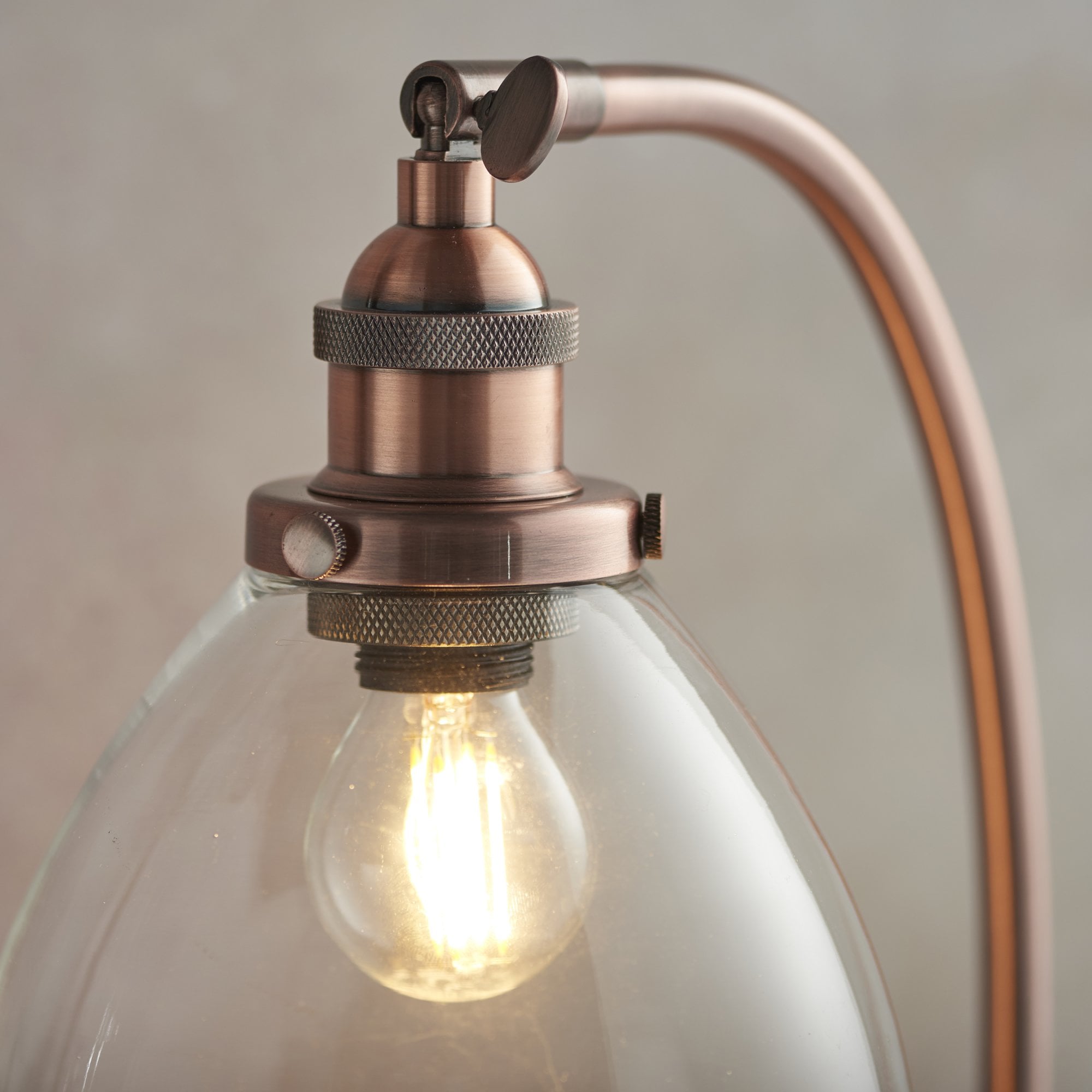 Endon Hansen Single Light Table Lamp  - Aged Copper Plate & Clear Glass