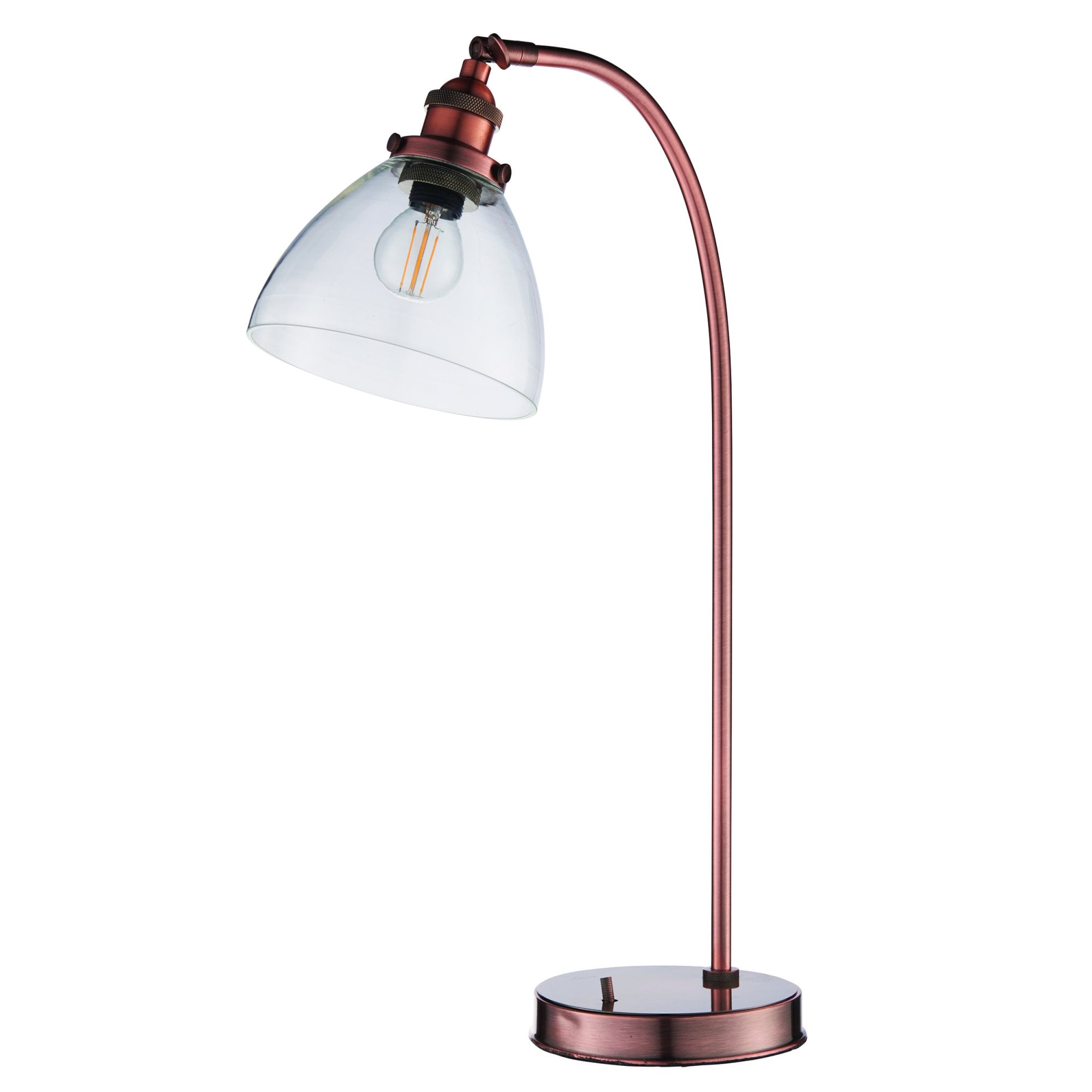 Endon Hansen Single Light Table Lamp  - Aged Copper Plate & Clear Glass