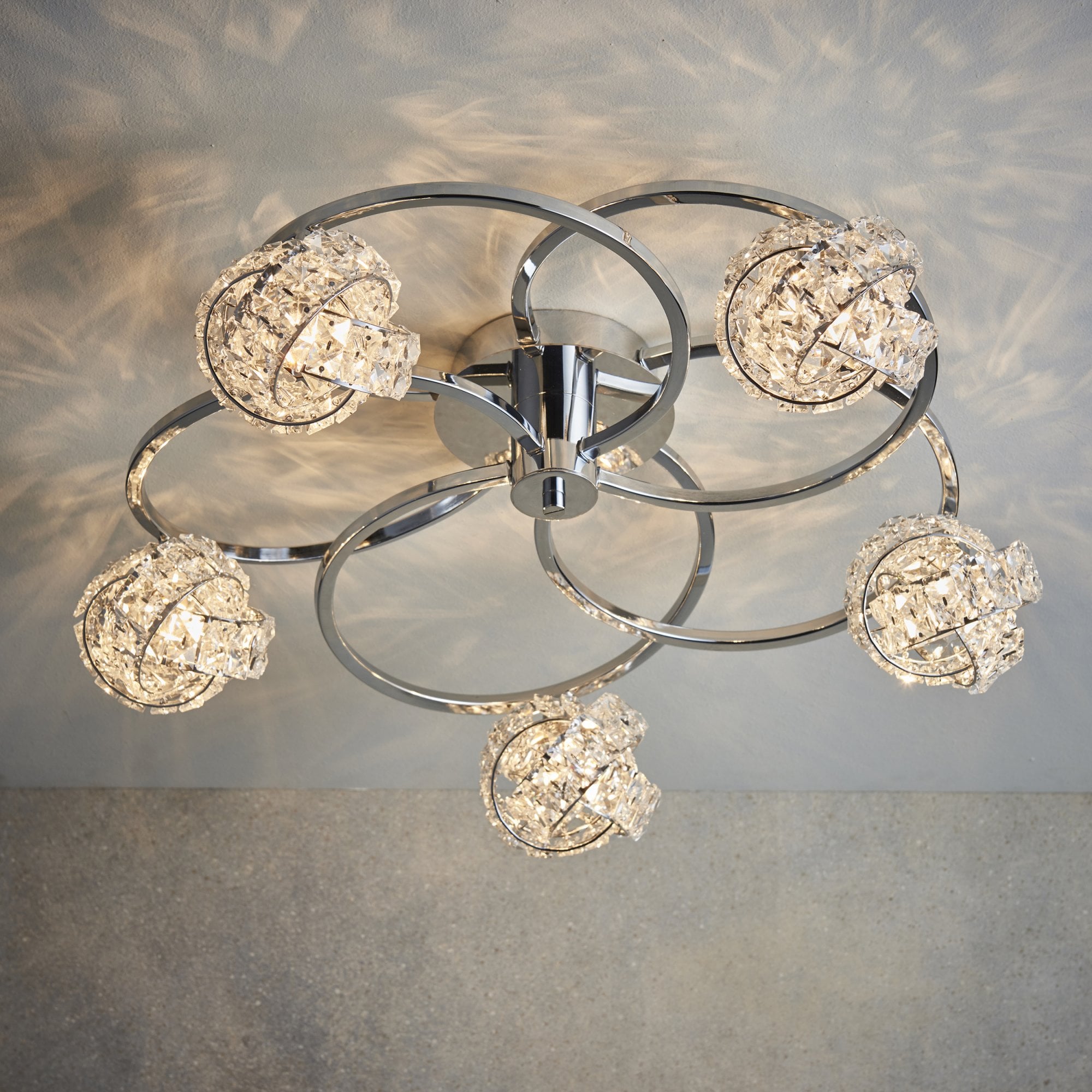 Endon Talia 5 Light Semi Flush Fitting  - Chrome Plate & Clear Crystal