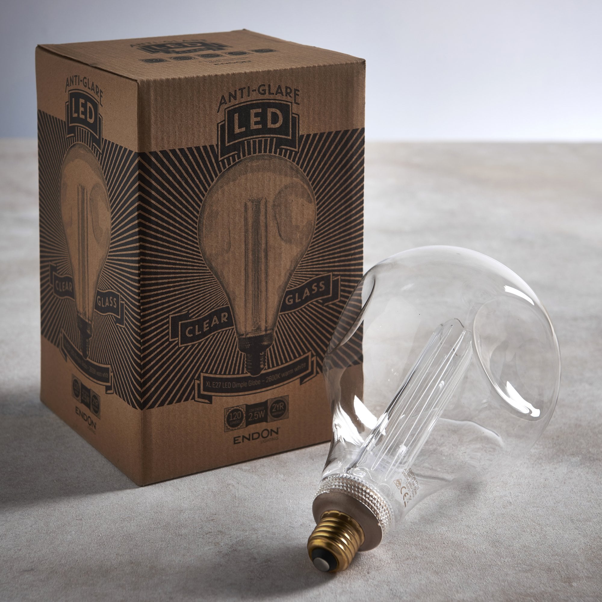 Endon XL E27 LED 2.5W Dimple Globe Bulb - 2600K - Non-Dimmable - Clear Glass
