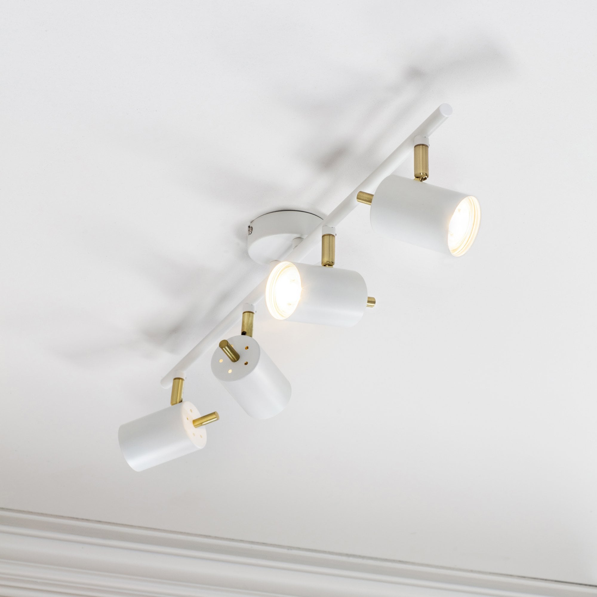 Endon Gull 4 Light Spot Light - Matt White Paint & Satin Brass Plate