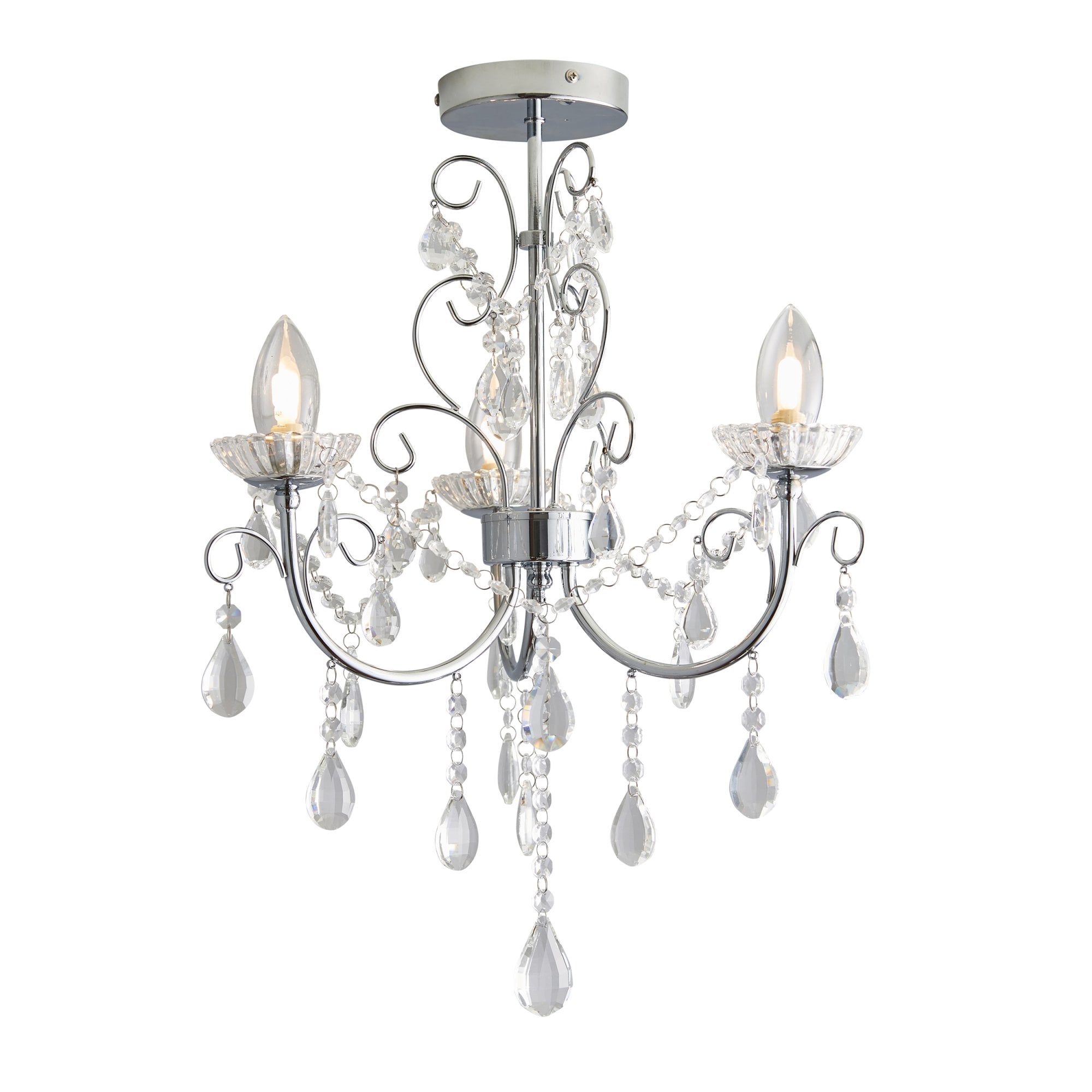 Endon Tabitha 3 Light Semi Flush Fitting - Chrome Plate & Clear Crystal