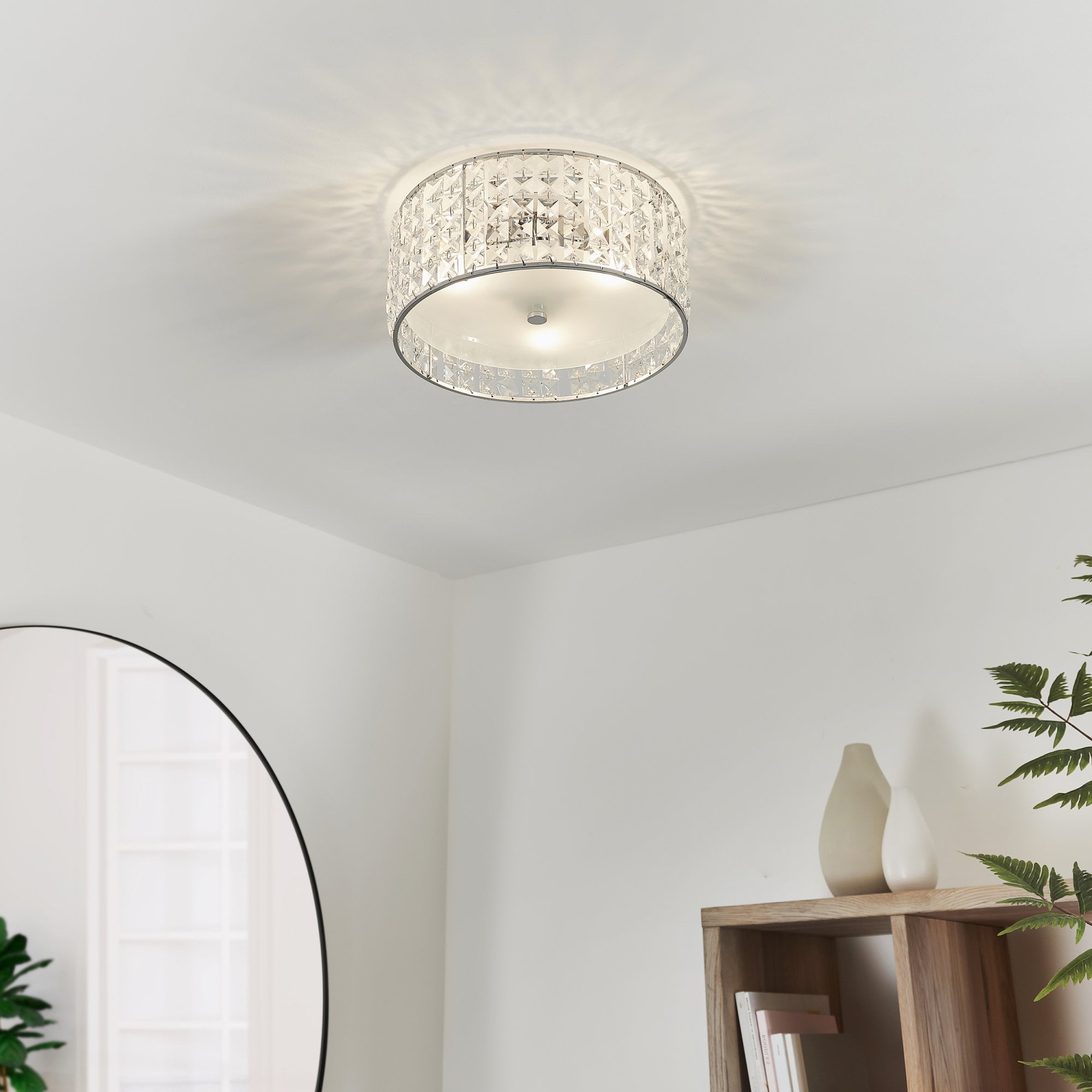 Endon Belfont 3 Light Flush Fitting - Clear Crystal & Chrome Plate