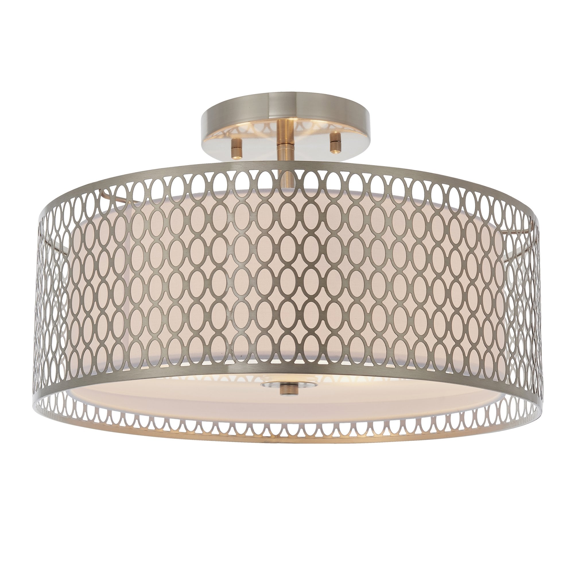Endon Cordero 3 Light Flush Fitting - Satin Nickel Plate & White Fabric