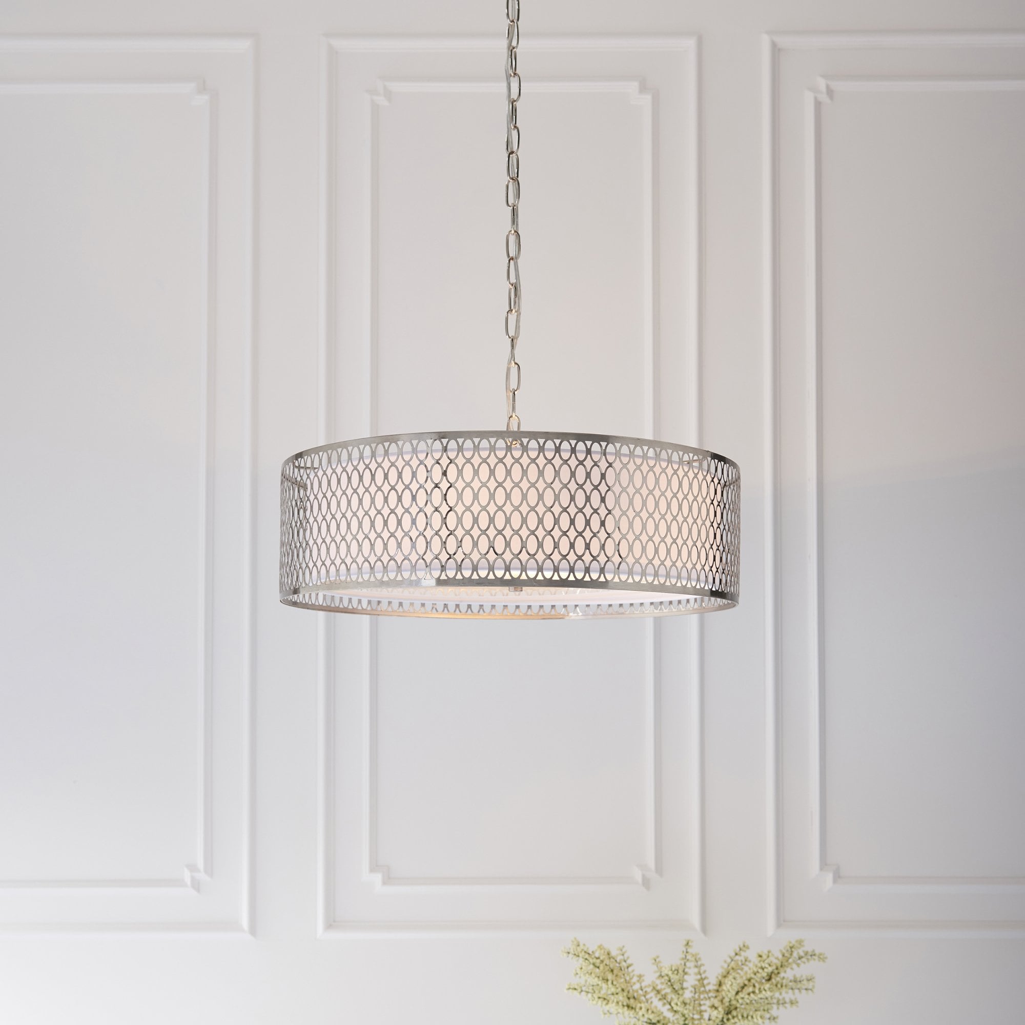Endon Cordero 3 Light Pendant - Satin Nickel Plate & White Fabric
