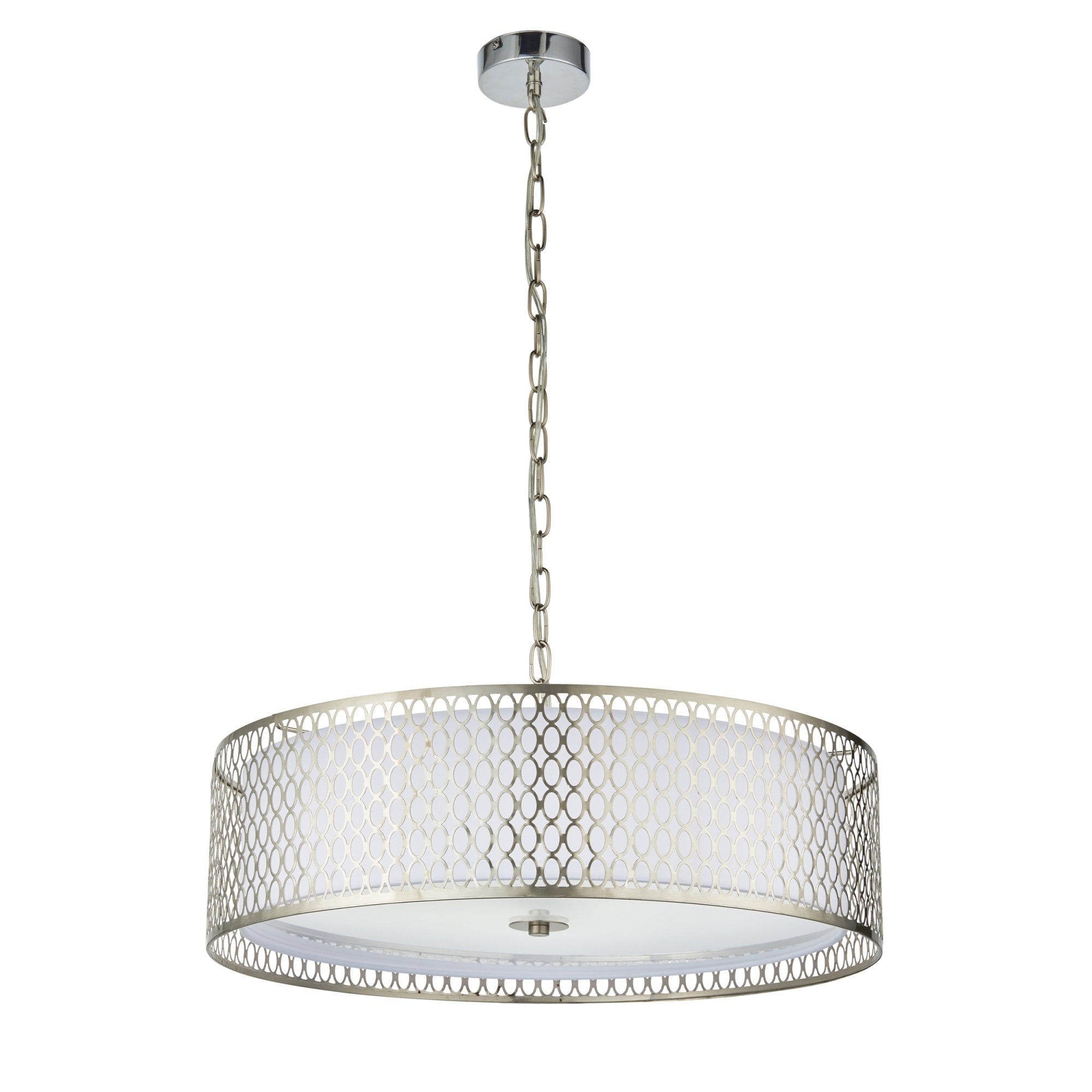 Endon Cordero 3 Light Pendant - Satin Nickel Plate & White Fabric
