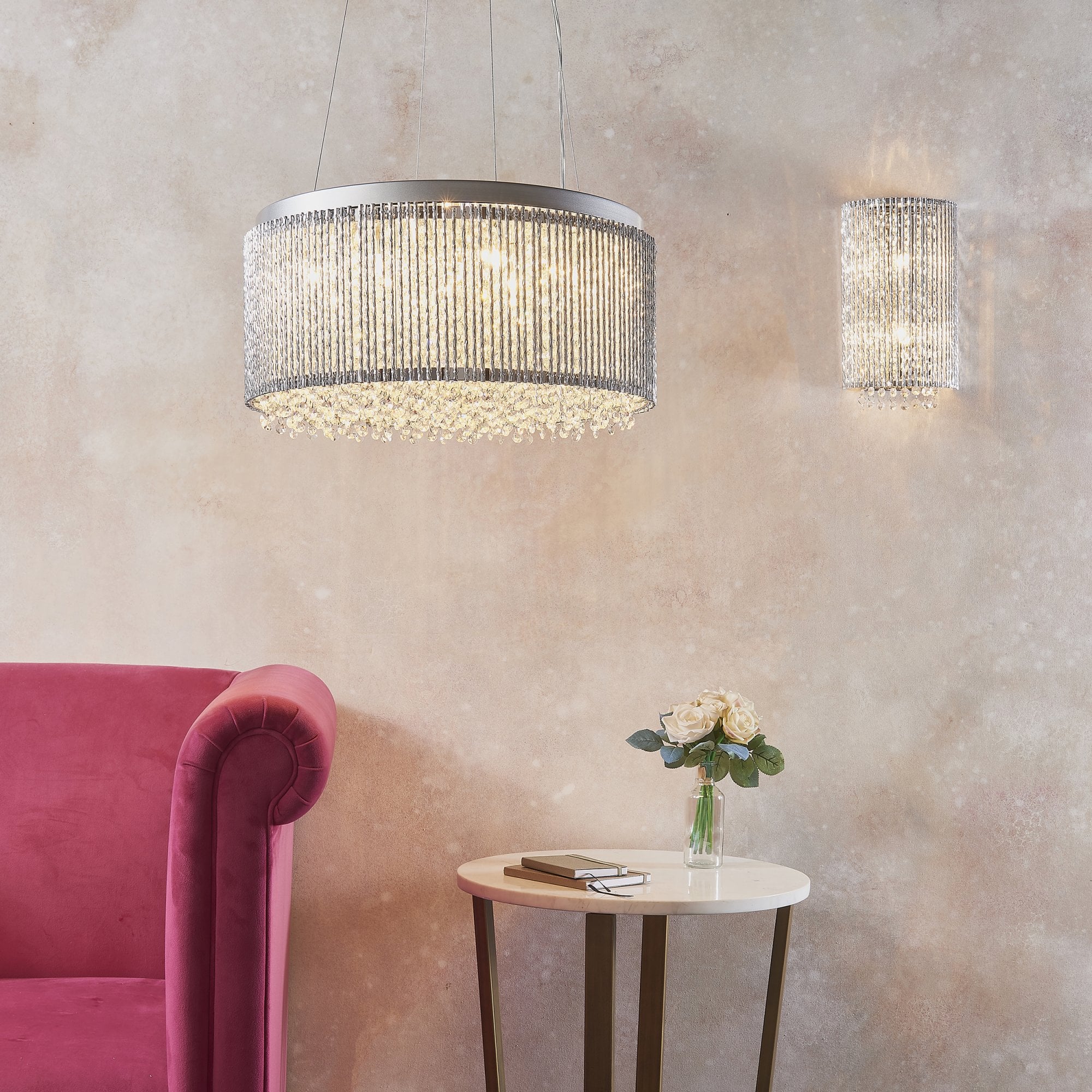Endon Galina 2 Light Wall Light  - Chrome Plate & Clear Crystal