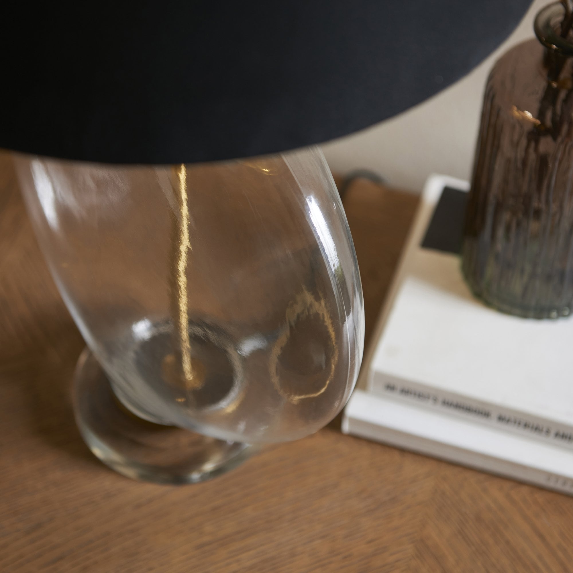 Endon Gideon Single Light Table Lamp - Clear Glass & Antique Brass Plate