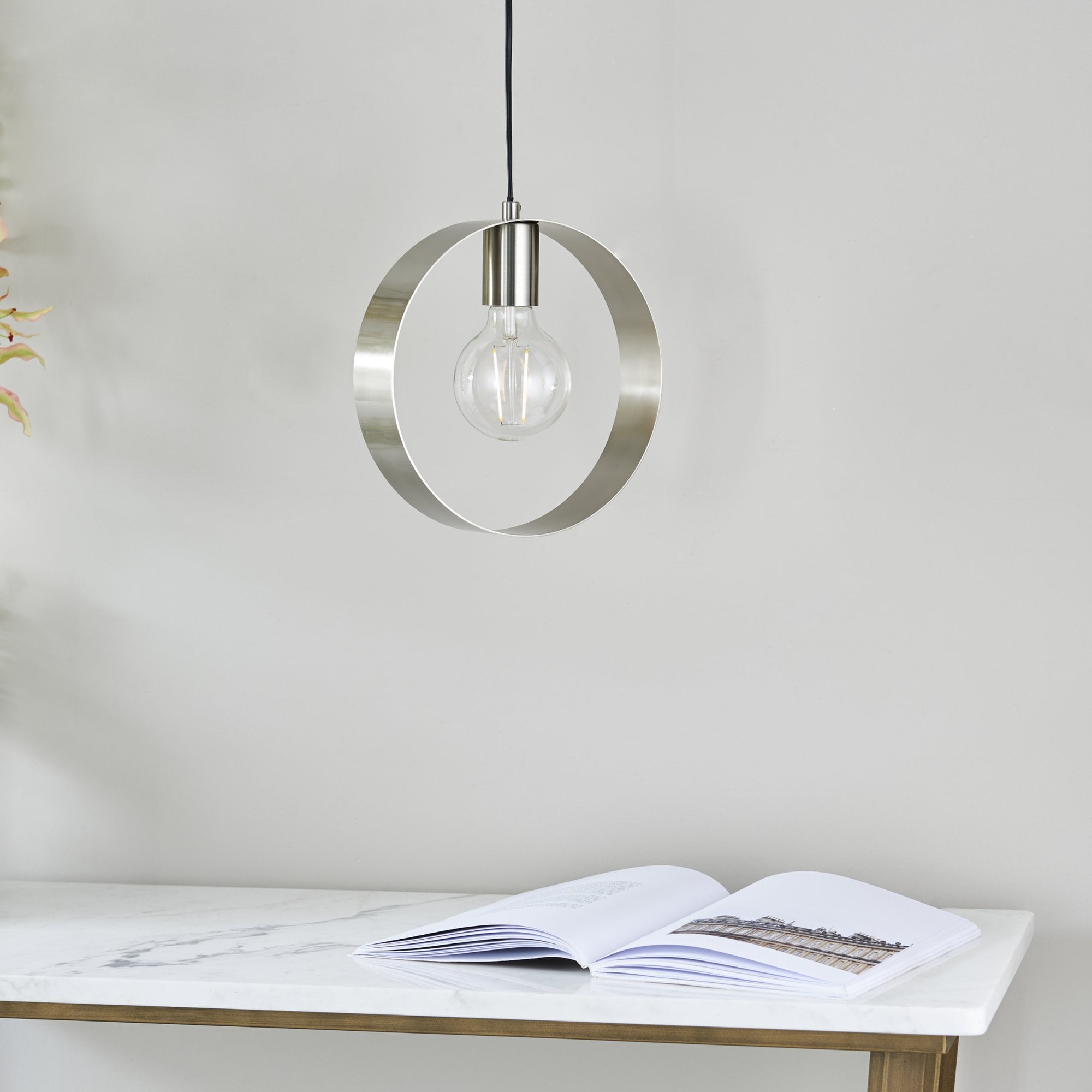Endon Hoop Single Light Pendant - Brushed Nickel Plate