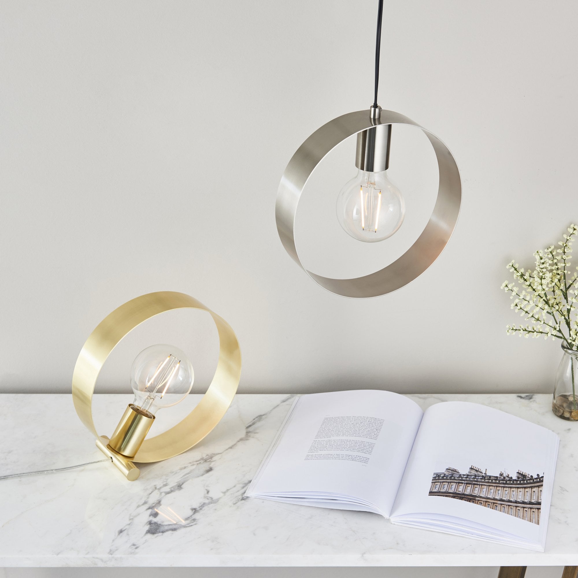 Endon Hoop Single Light Pendant - Brushed Nickel Plate