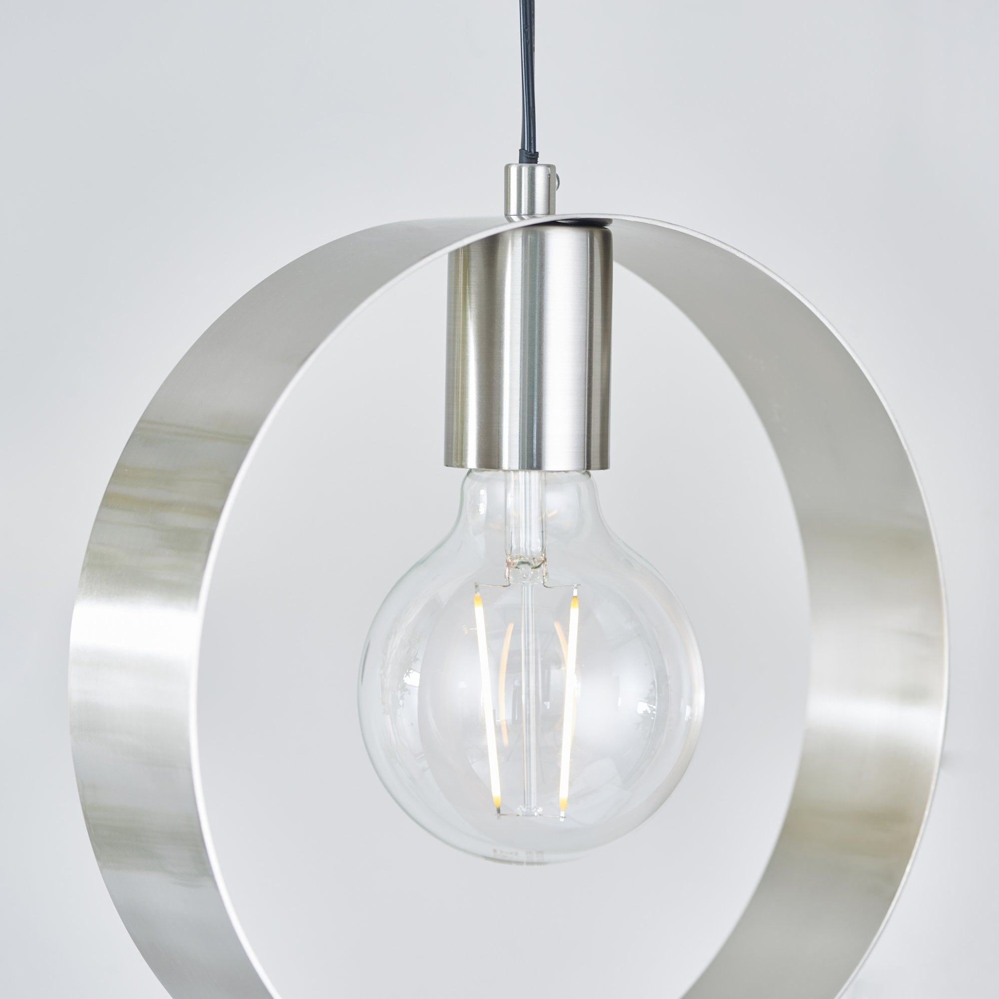 Endon Hoop Single Light Pendant - Brushed Nickel Plate