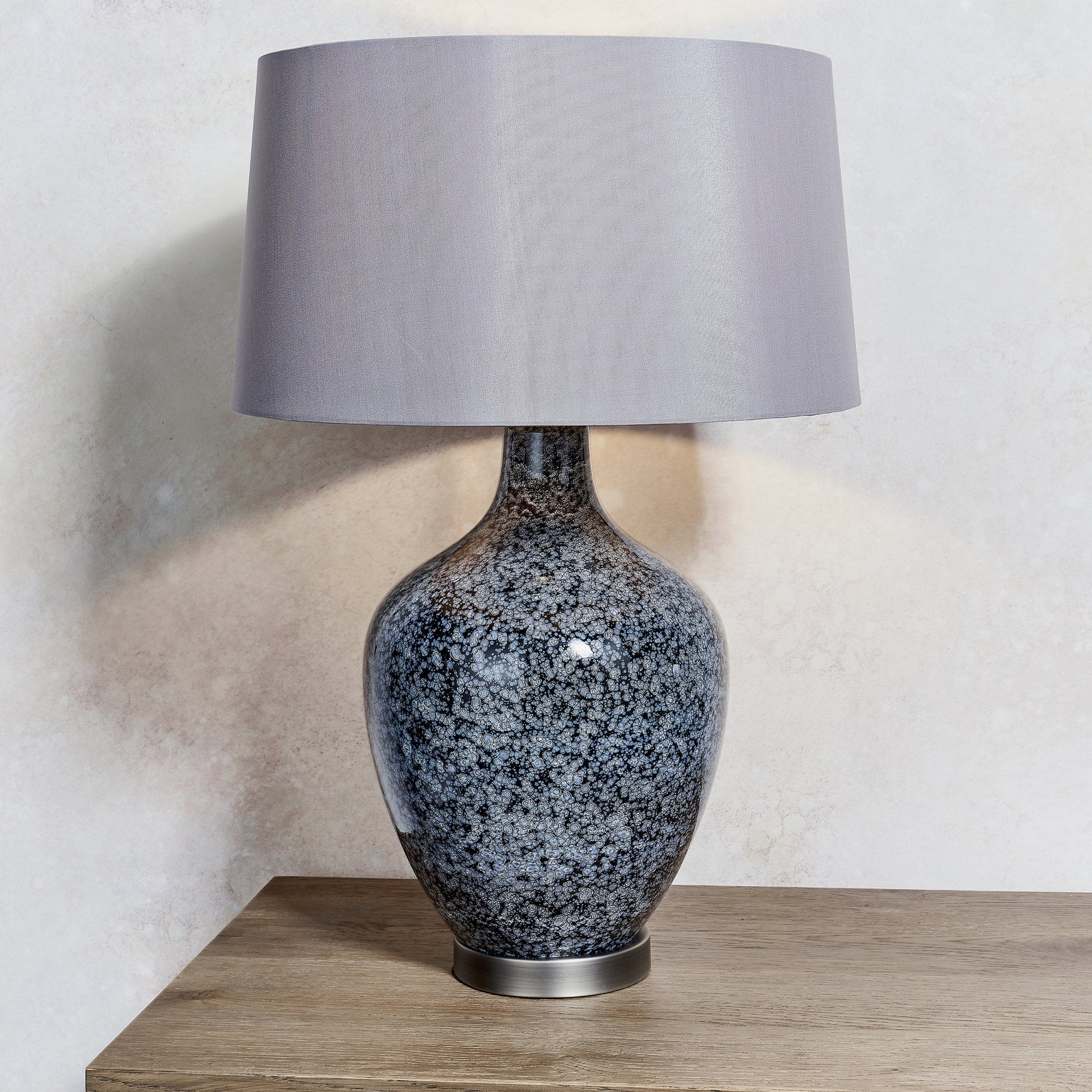 Endon Ilsa Single Light Table Lamp - Grey & Silver Black Painted Glass & Matt Nickel Plate