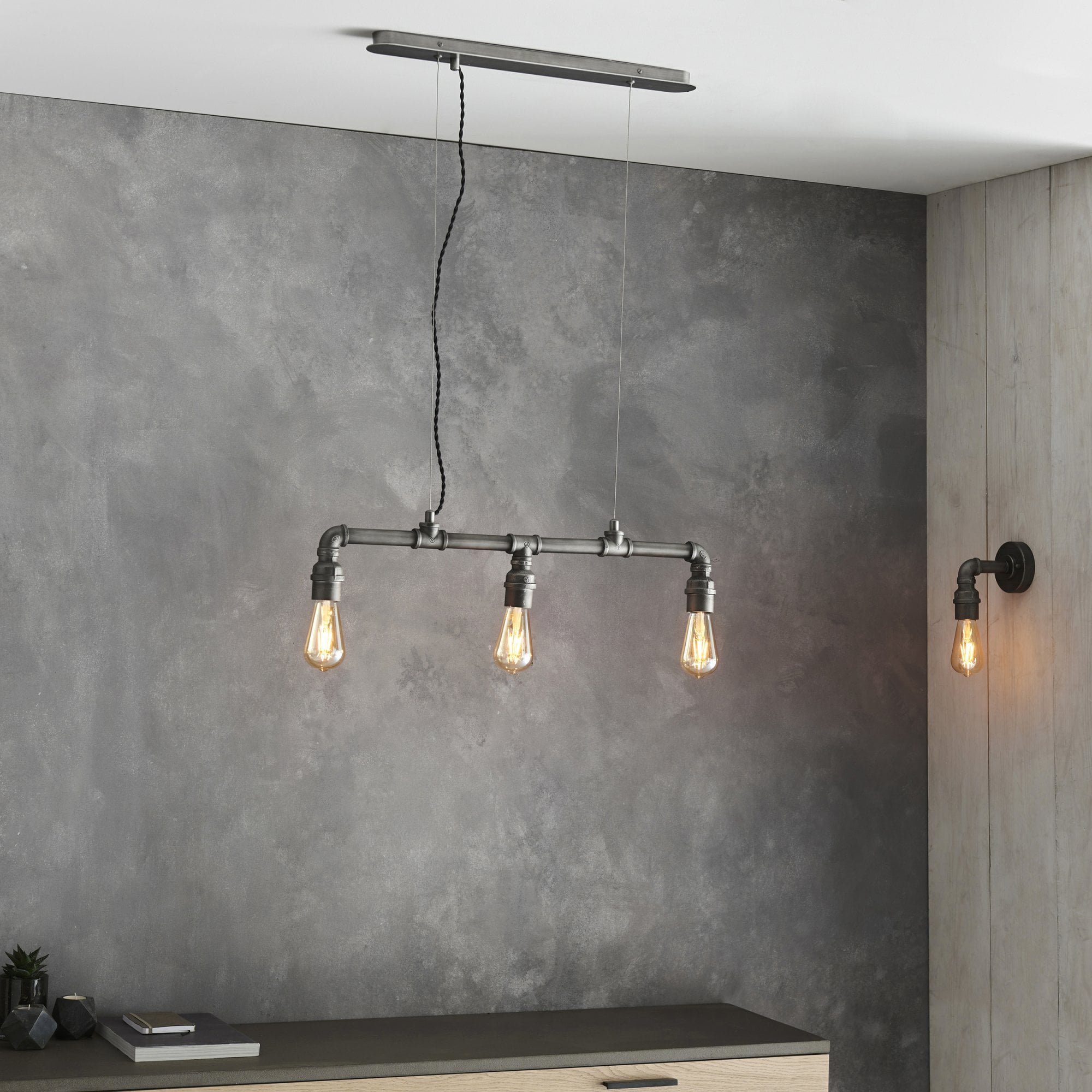 Endon Pipe Single Light Wall Light - Aged Pewter Paint
