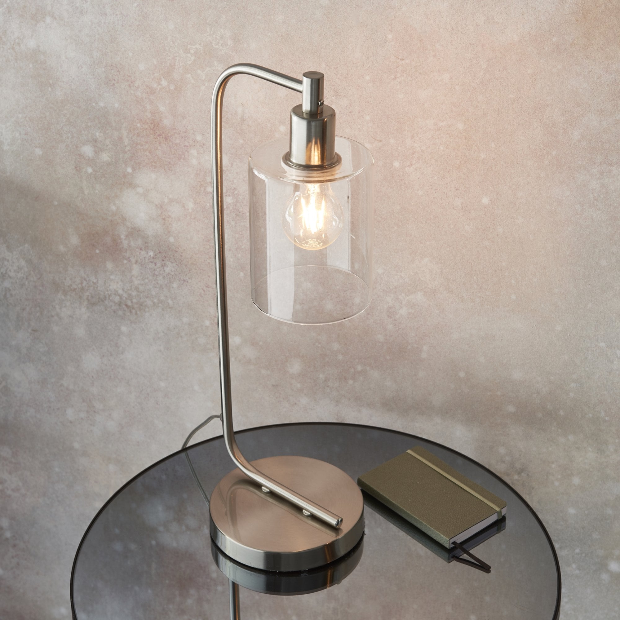 Endon Toledo Single Light Table Lamp - Brushed Nickel Plate & Clear Glass