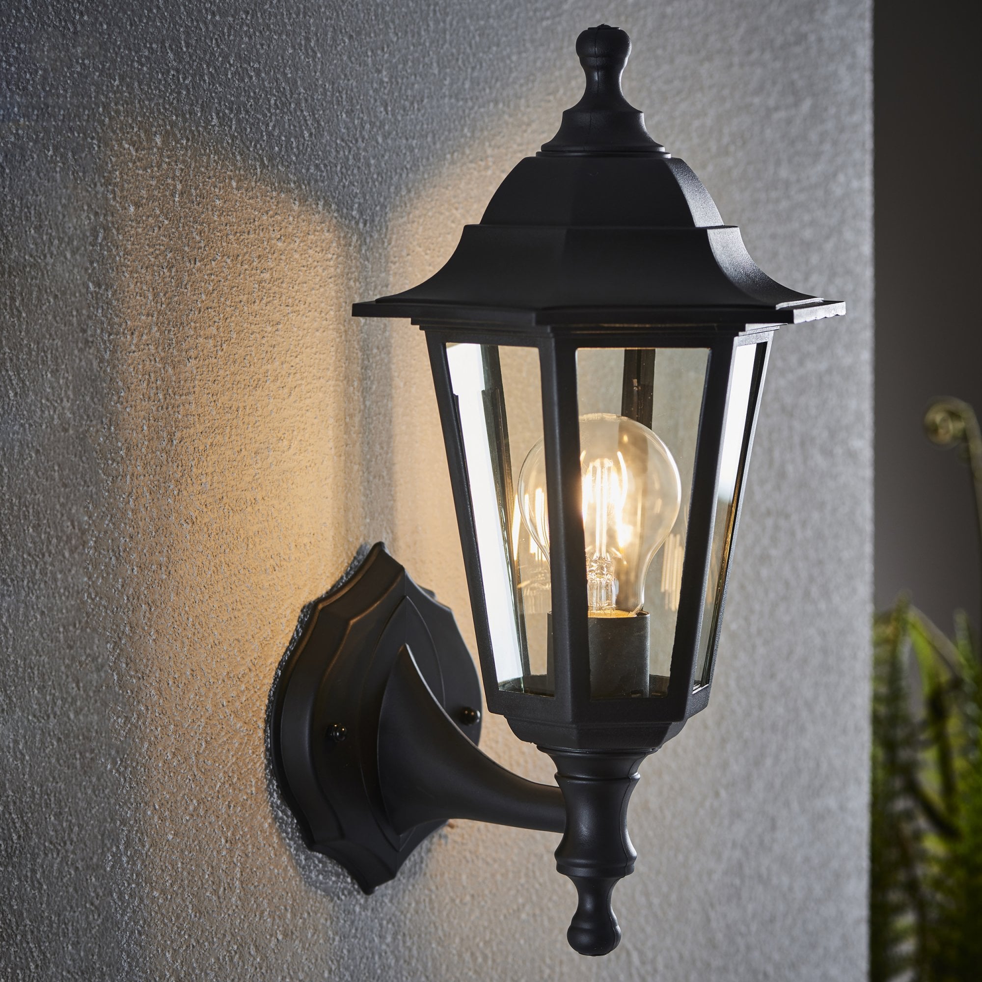 Endon Bayswater Single Light Wall Light - Black Polypropylene & Clear Glass