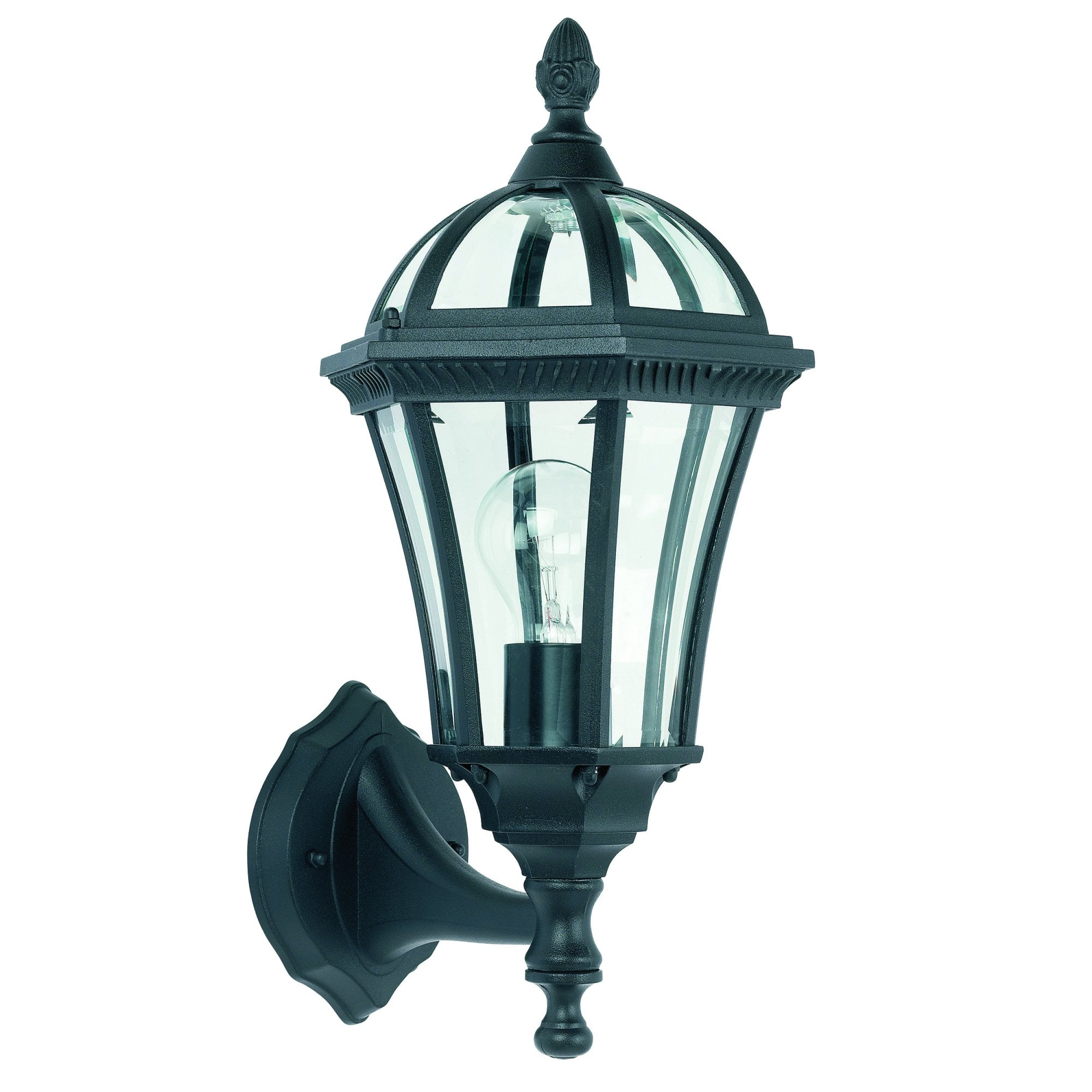 Endon Drayton Single Light Wall Up Light - Textured Black & Clear Glass