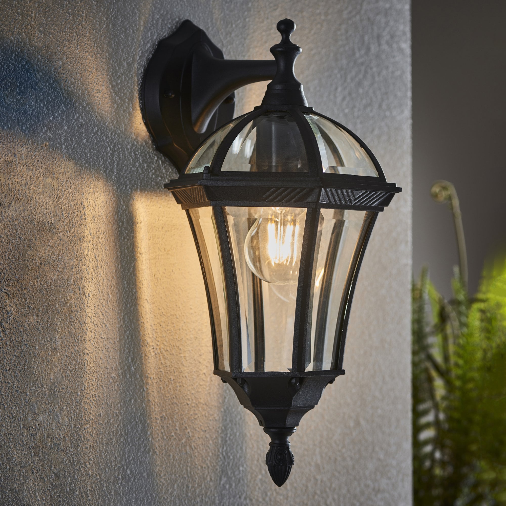 Endon Drayton Single Light Wall Down Light - Textured Black & Clear Glass