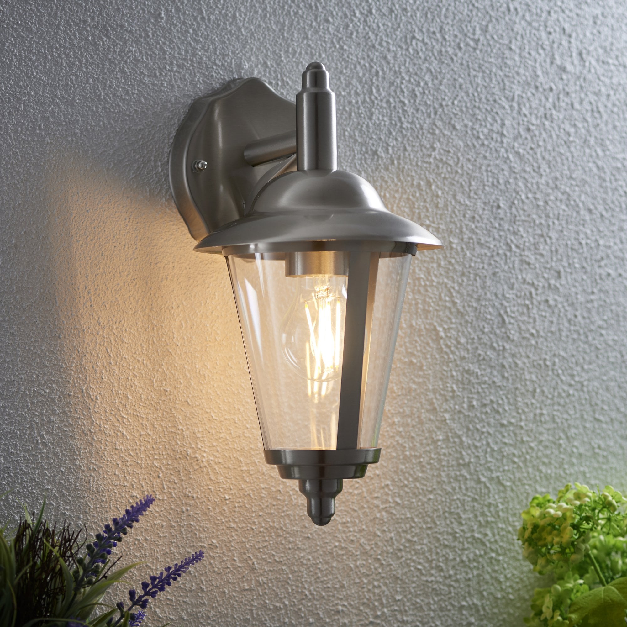 Endon Klien Single Light Down Wall Light - Polished Stainless Steel & Clear Pc