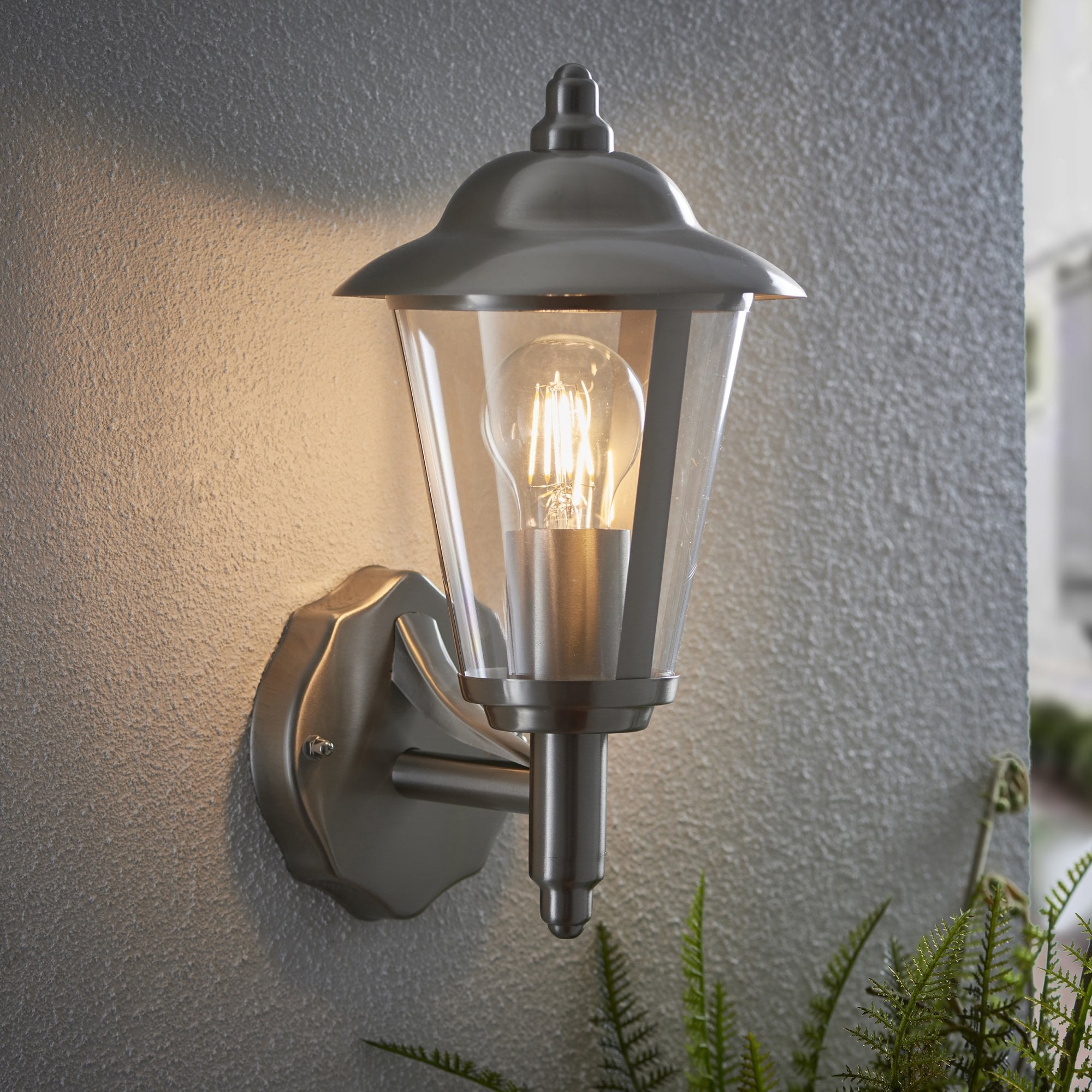 Endon Klien Single Light Up Wall Light - Polished Stainless Steel & Clear Pc
