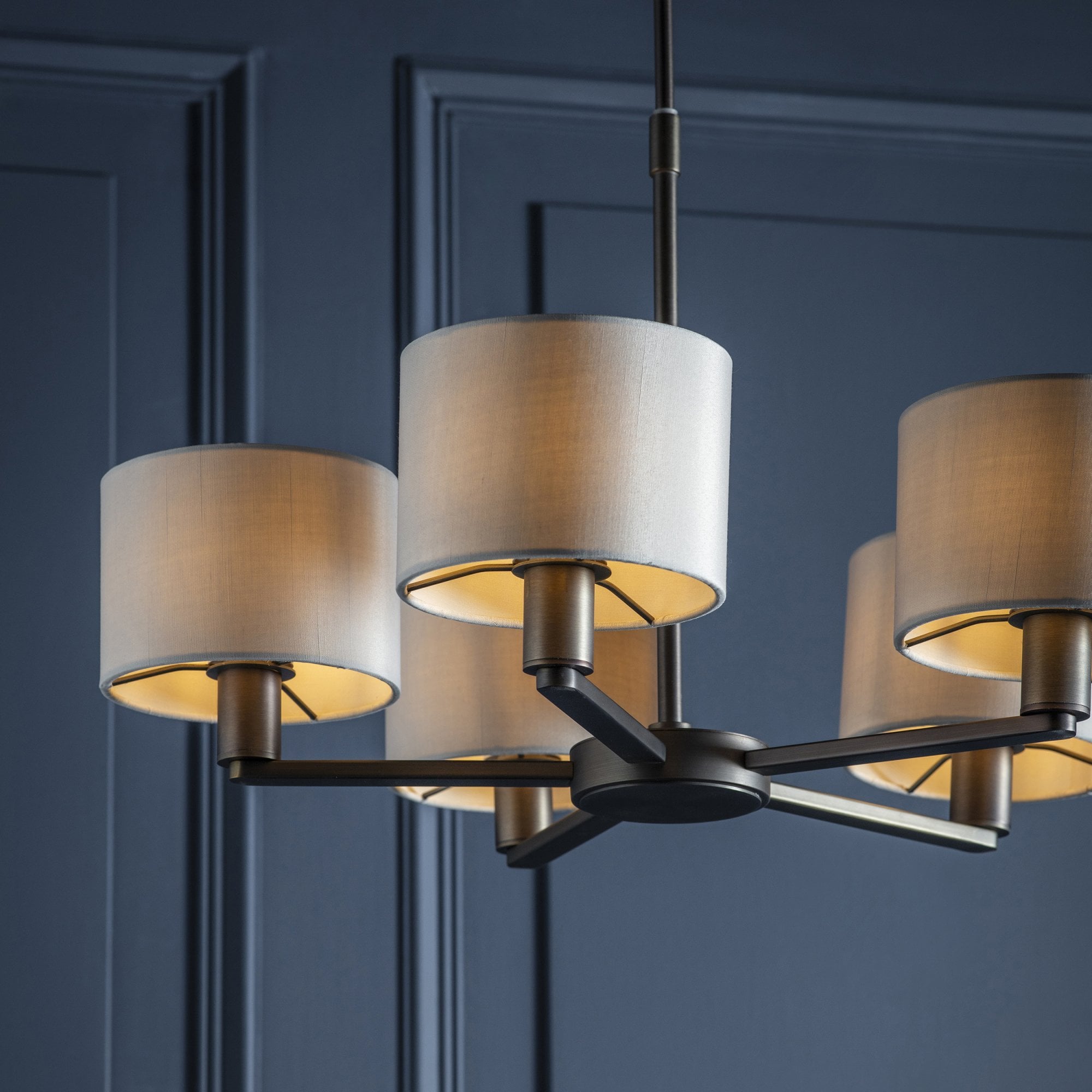 Endon Daley 5 Light Arm Pendant - Antique Bronze Plate & Marble Fabric