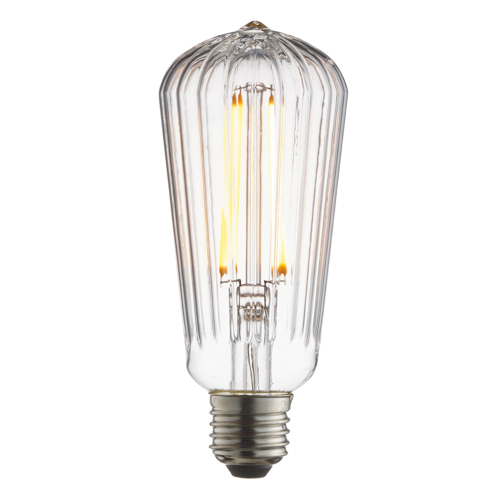 Endon Ribb Pear Single E27 LED 4W Bulb - 2200K - Non-Dimmable - Clear Glass