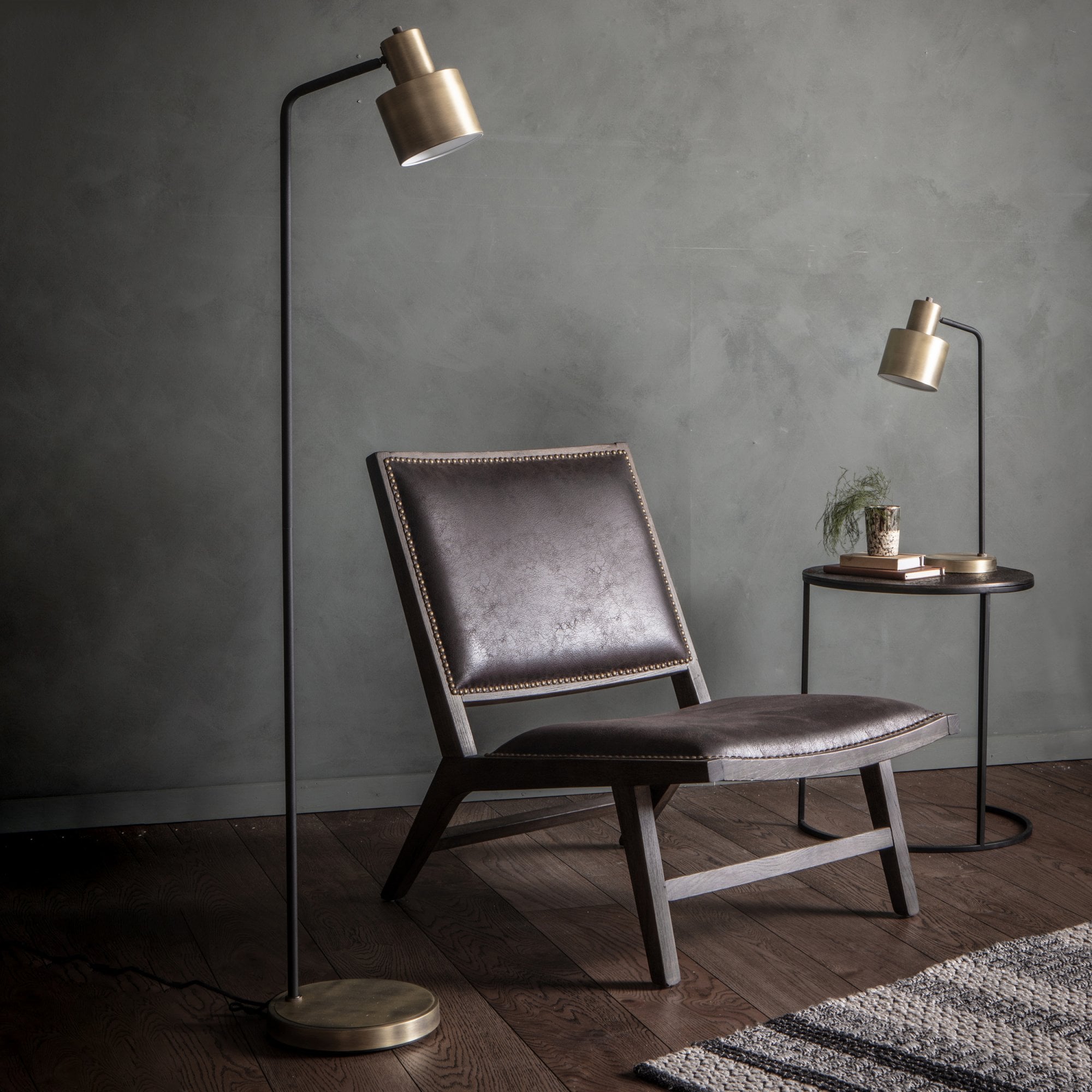 Endon Mayfield Task Single Light Table Lamp - Matt Antique Brass Plate & Matt Black