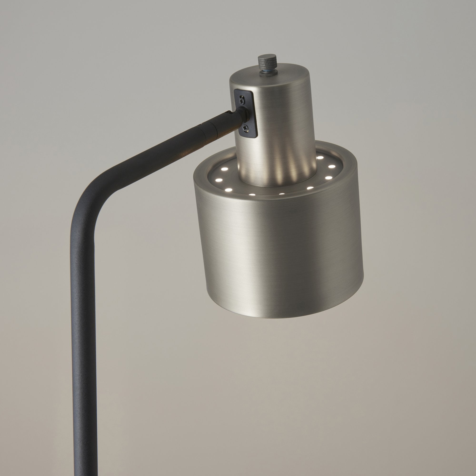 Endon Mayfield Task Single Light Floor Lamp - Brushed Silver Plate Finish & Matt Black