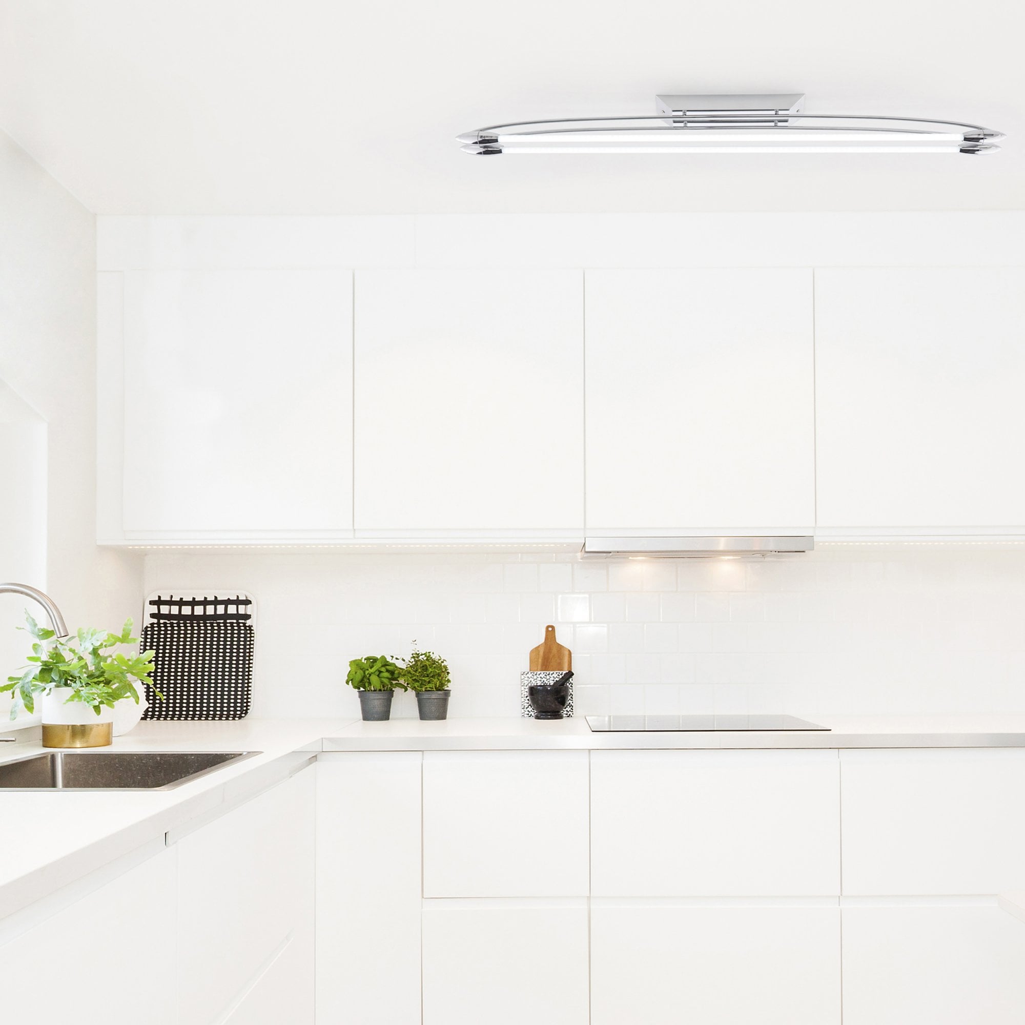 Endon Harper LED 2 Light Medium Flush Fitting - Chrome Plate & Opal Glass