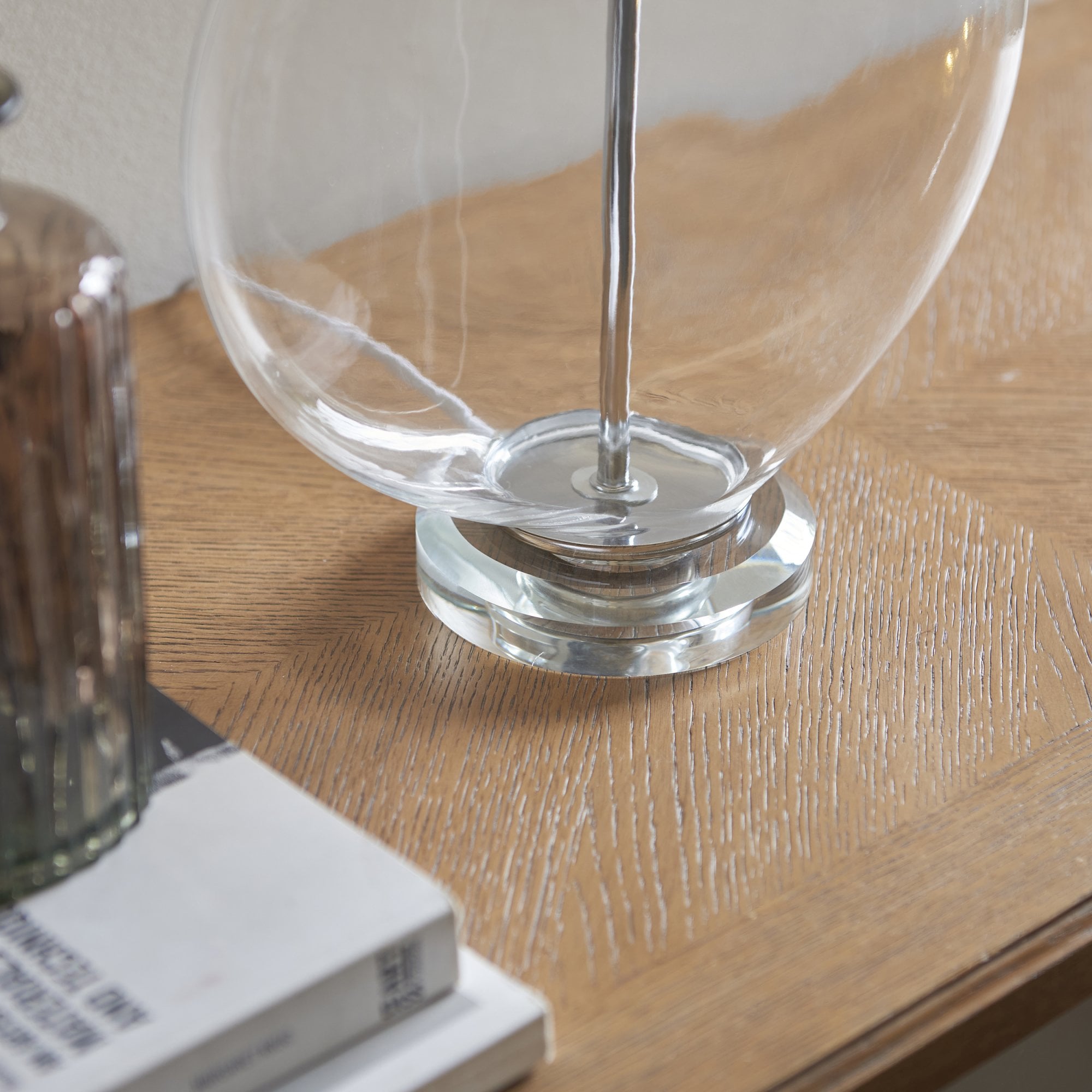 Endon Gideon Single Light Table Lamp - Clear Glass & Nickel Plate