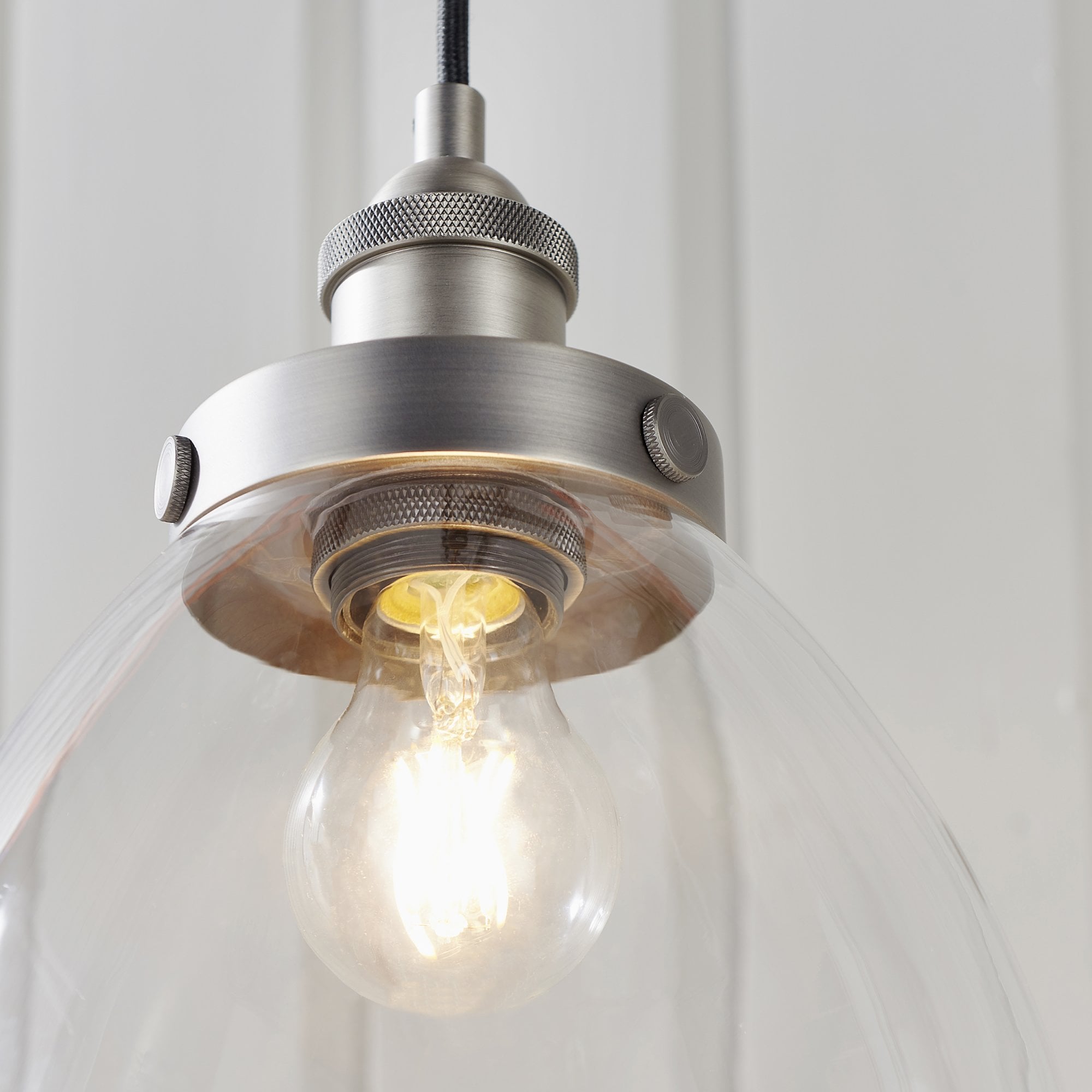 Endon Hansen Single Light Pendant - Brushed Silver Paint & Clear Glass