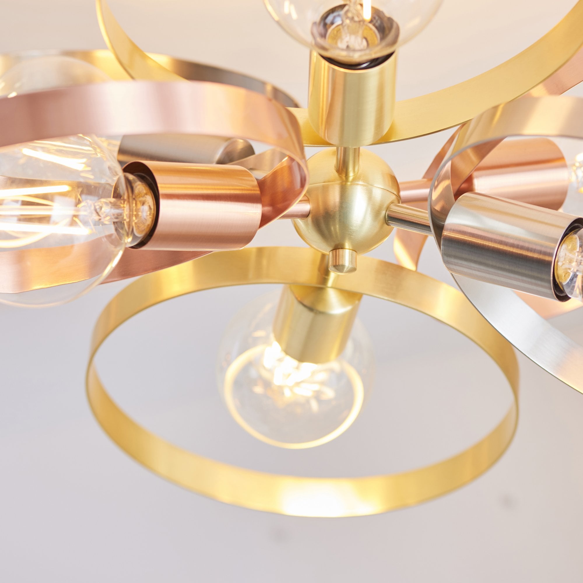 Endon Hoop 6 Light Semi Flush Fitting - Satin Brass & Brushed Copper Plate