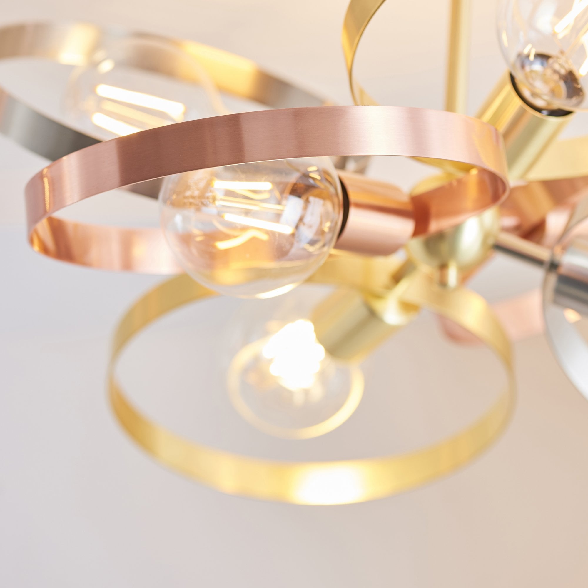 Endon Hoop 6 Light Semi Flush Fitting - Satin Brass & Brushed Copper Plate