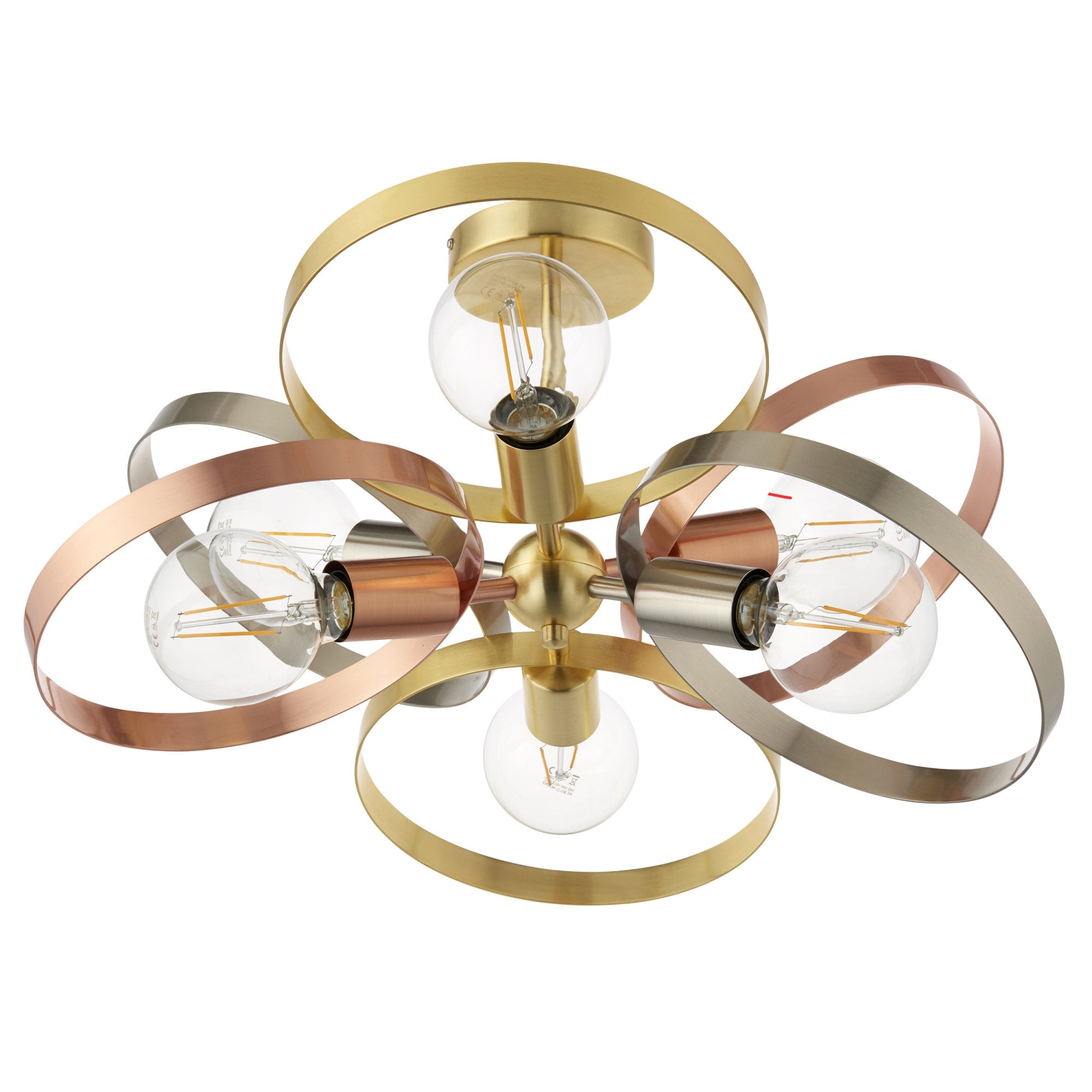 Endon Hoop 6 Light Semi Flush Fitting - Satin Brass & Brushed Copper Plate