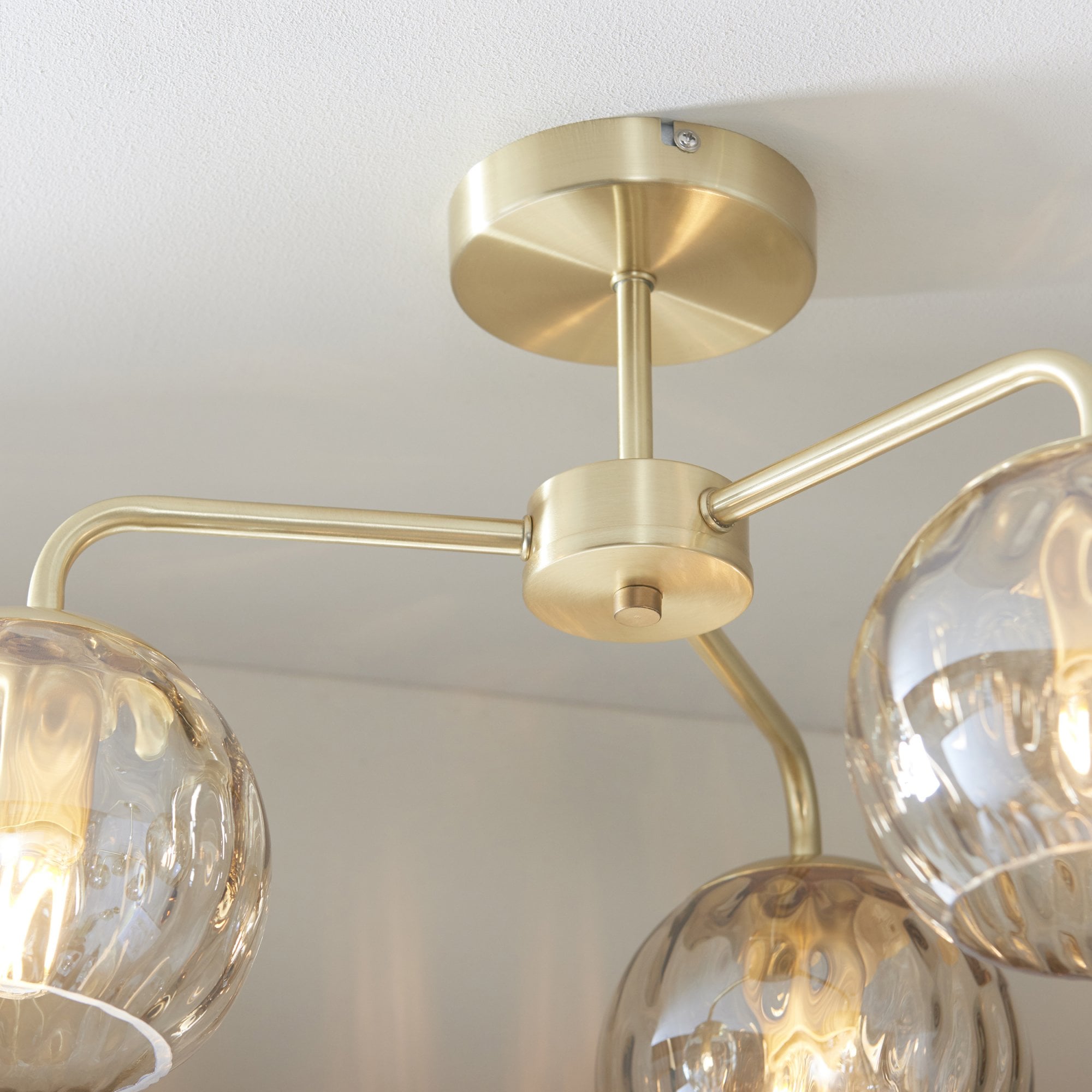 Endon Dimple 3 Light Semi Flush Fitting - Satin Brass Plate & Champagne Lustre Glass