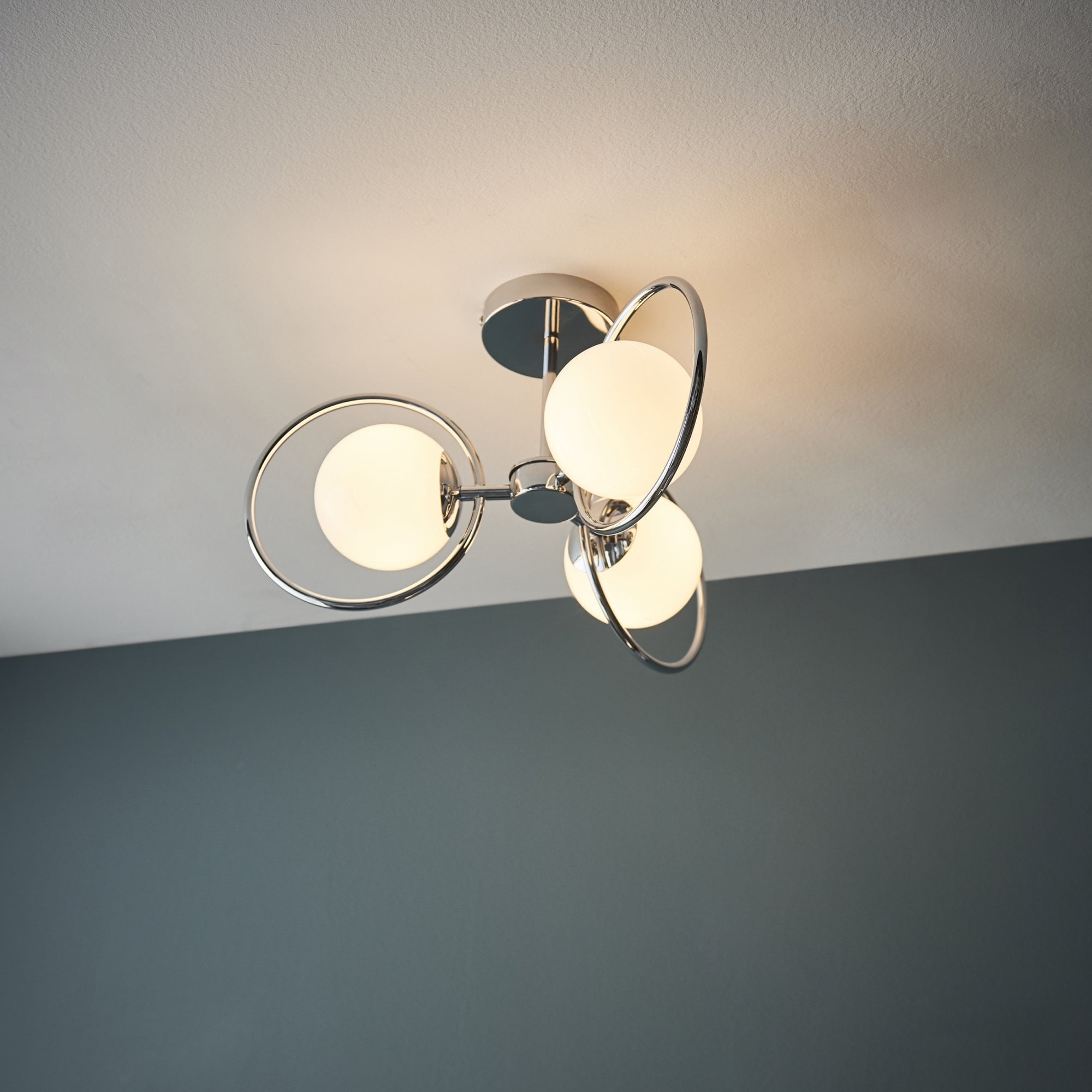 Endon Orb 3 Light Semi Flush Fitting  - Chrome Plate & Opal Glass