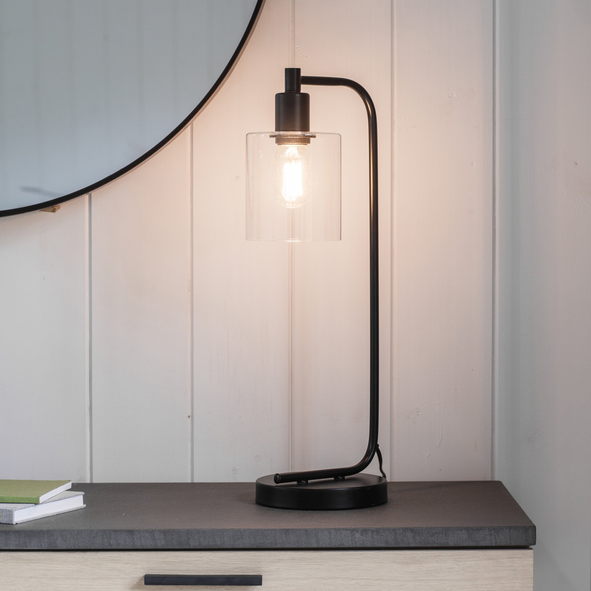 Endon Toledo Single Light Table Lamp  - Matt Black & Clear Glass